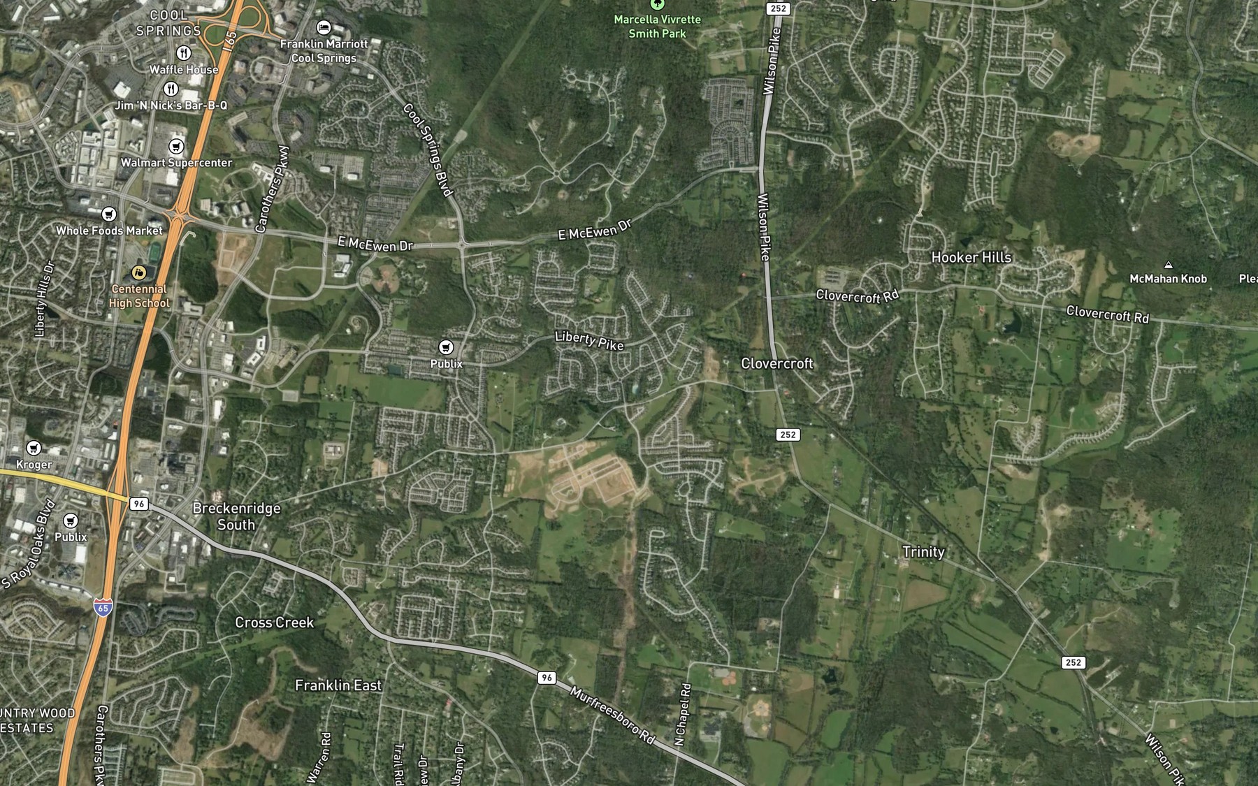 Satellite map of the McKays Branch