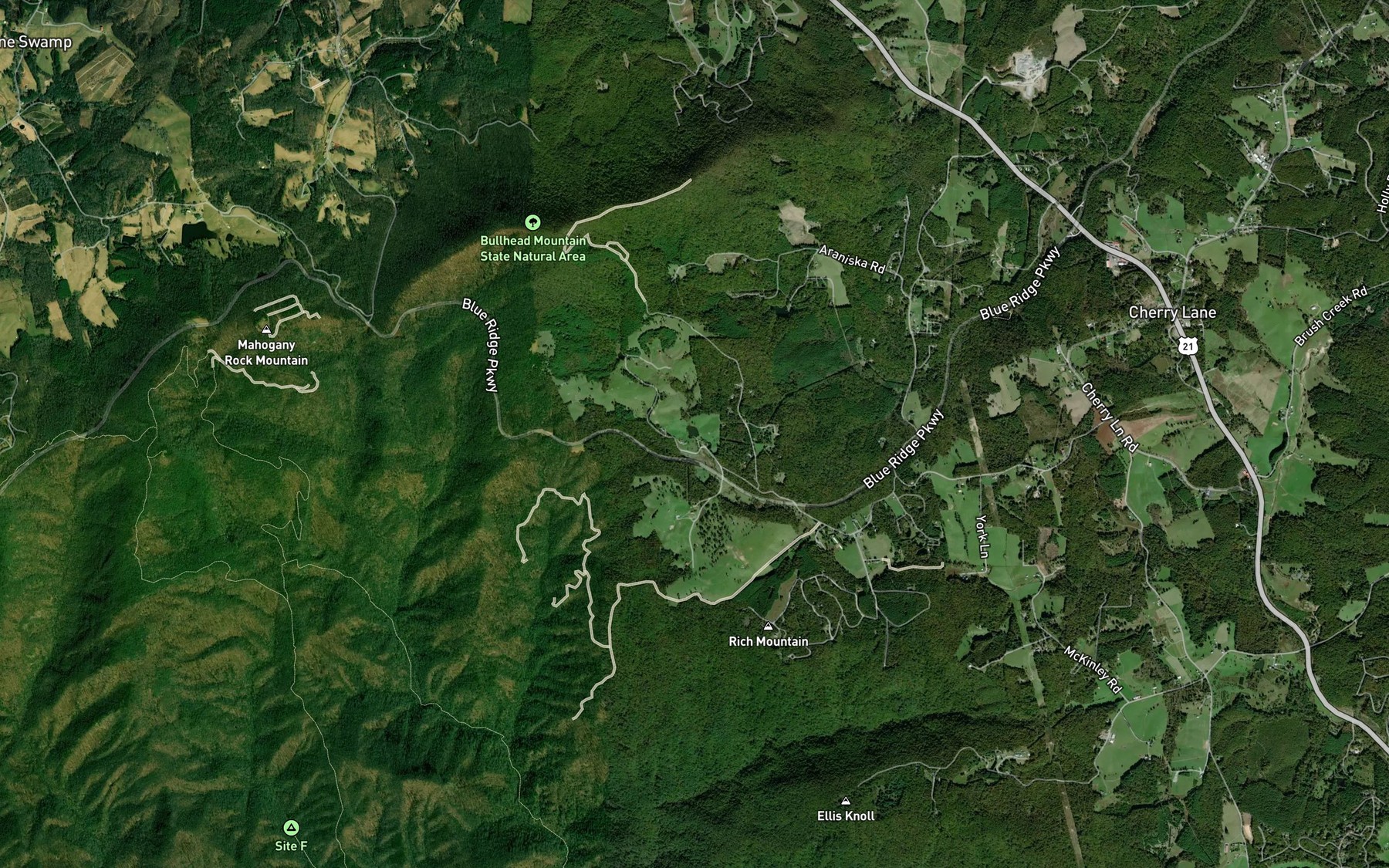 Satellite map of the Brush Creek