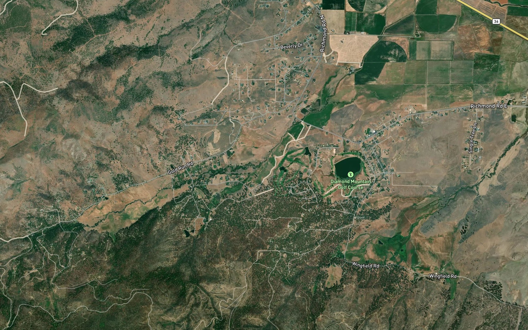 Satellite map of the Hills Creek