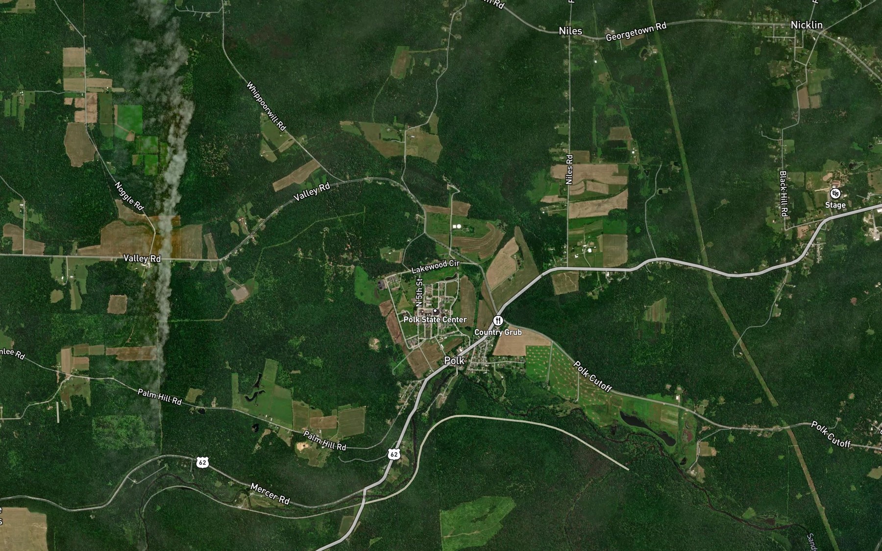 Satellite map of the Polk Dam Lake
