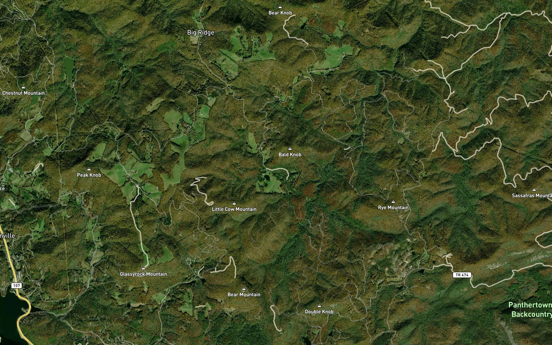 Satellite map of the Shelton Creek
