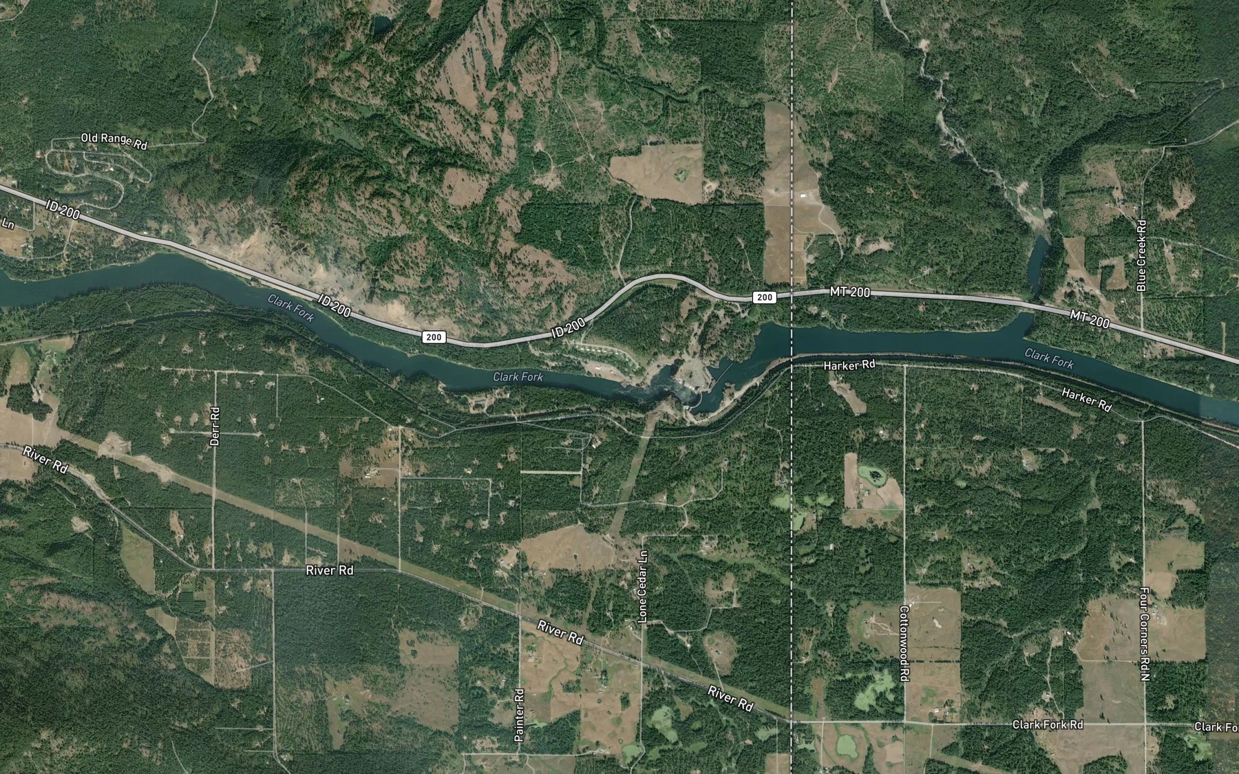 Satellite map of the Cabinet Gorge Reservoir