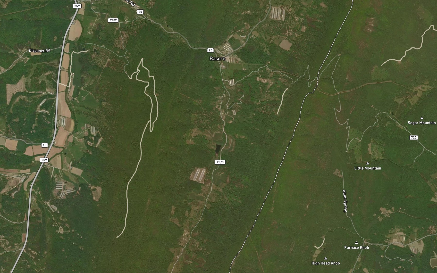 Satellite map of the Ervin May Spring