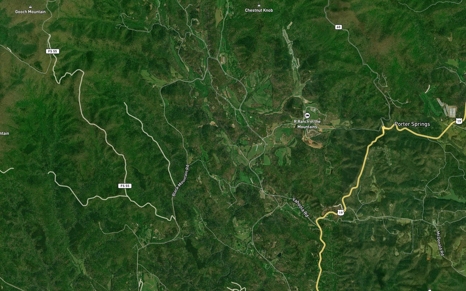 Satellite map of the Woody Creek