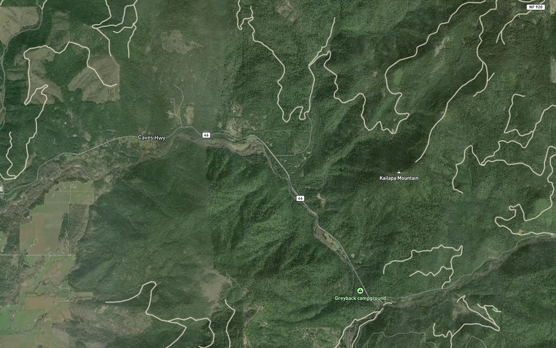 Satellite map of the Little Grayback Creek