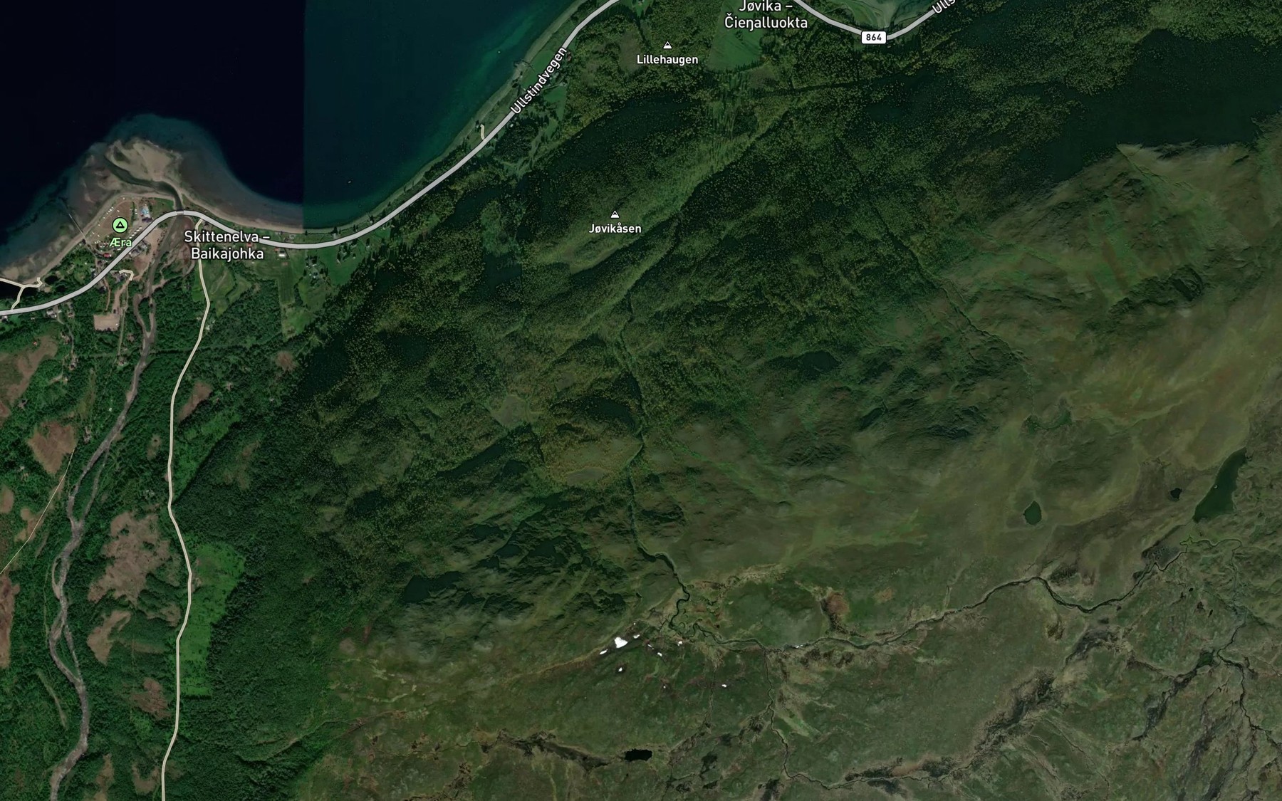Satellite map of the Jovikelva