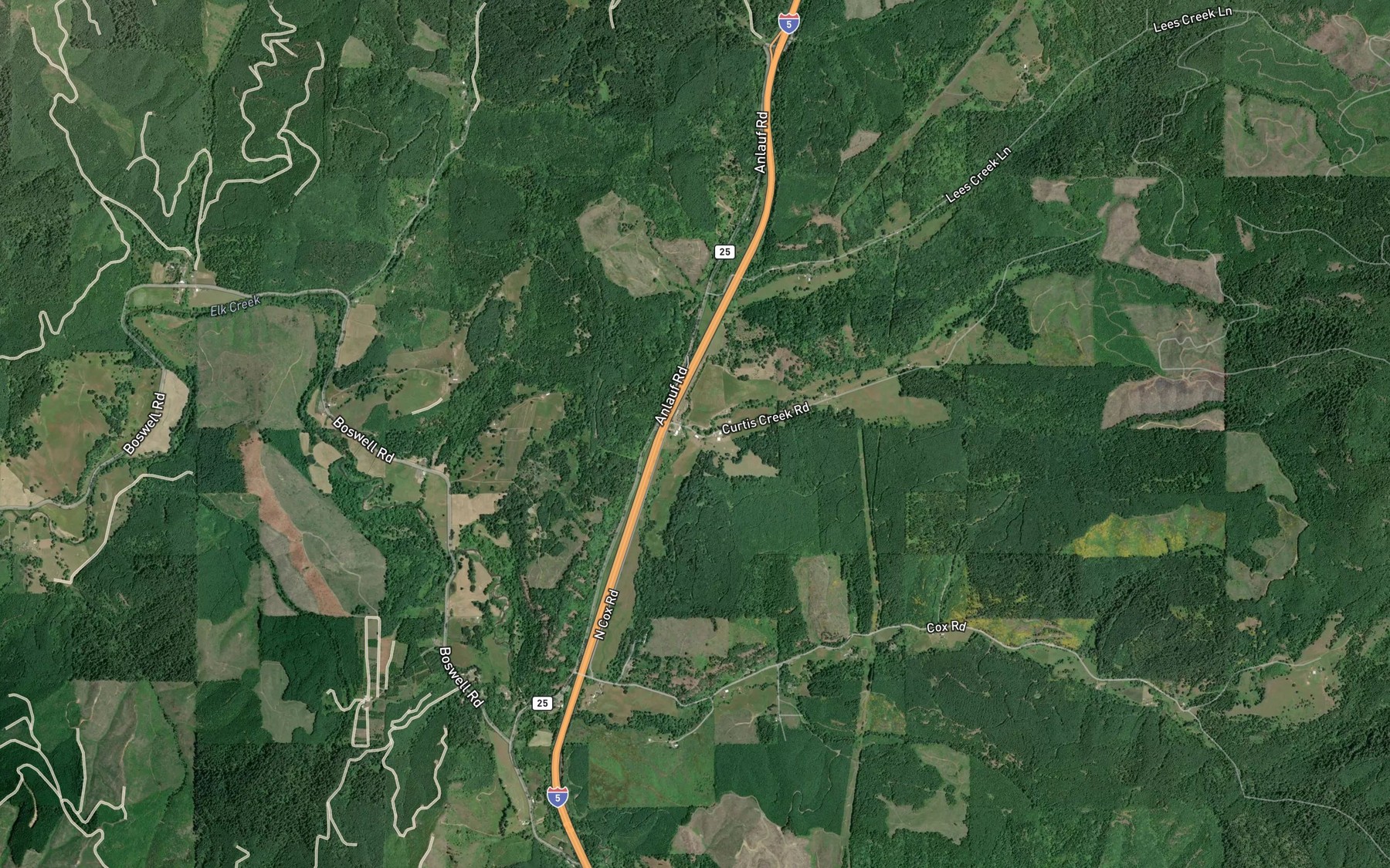Satellite map of the Curtis Creek