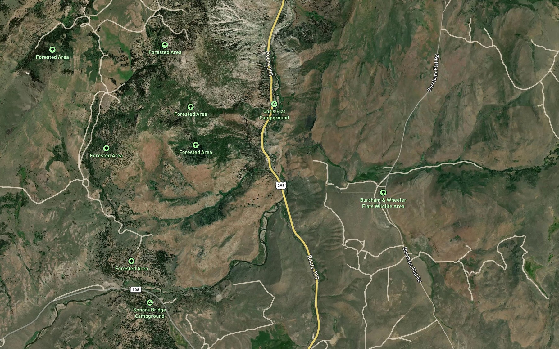 Satellite map of the Burcham Creek