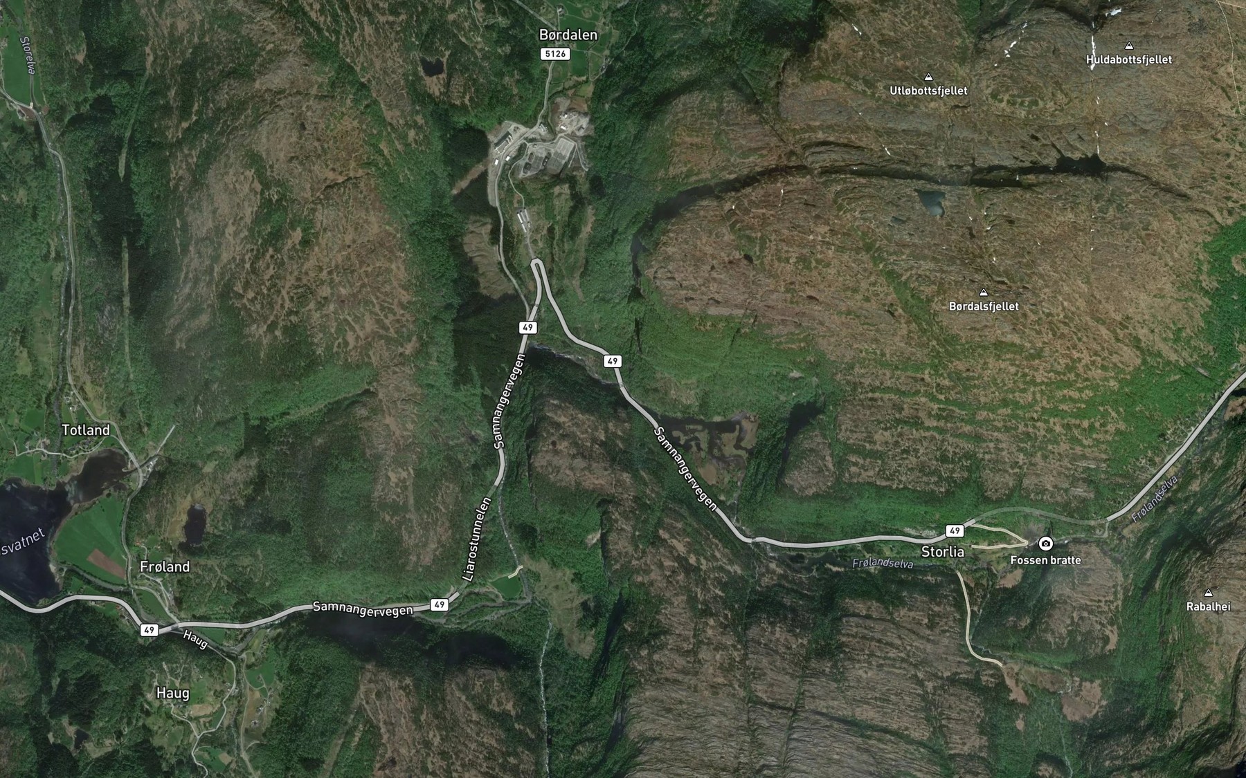 Satellite map of the Verkafossen