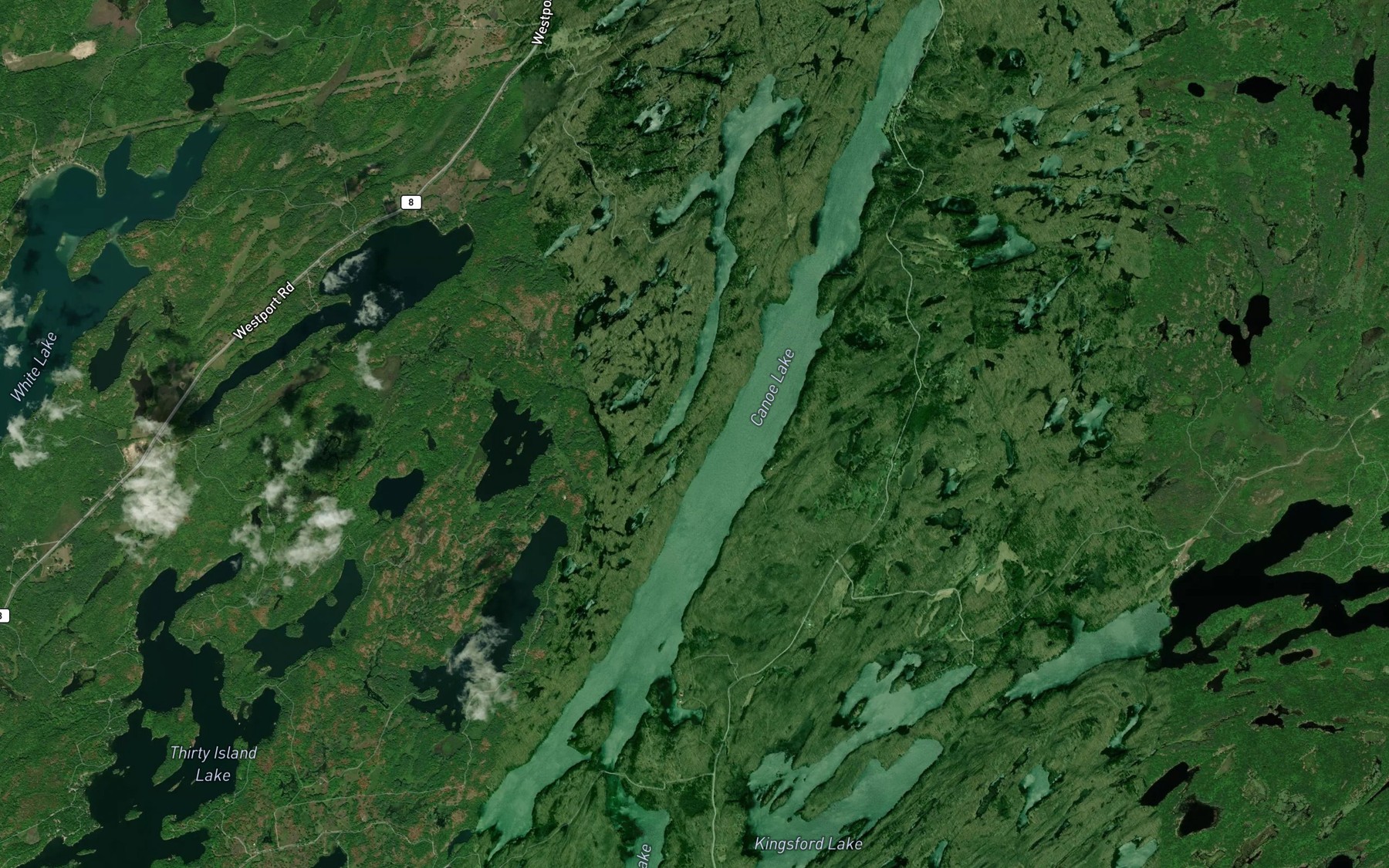 Satellite map of the Canoe Lake