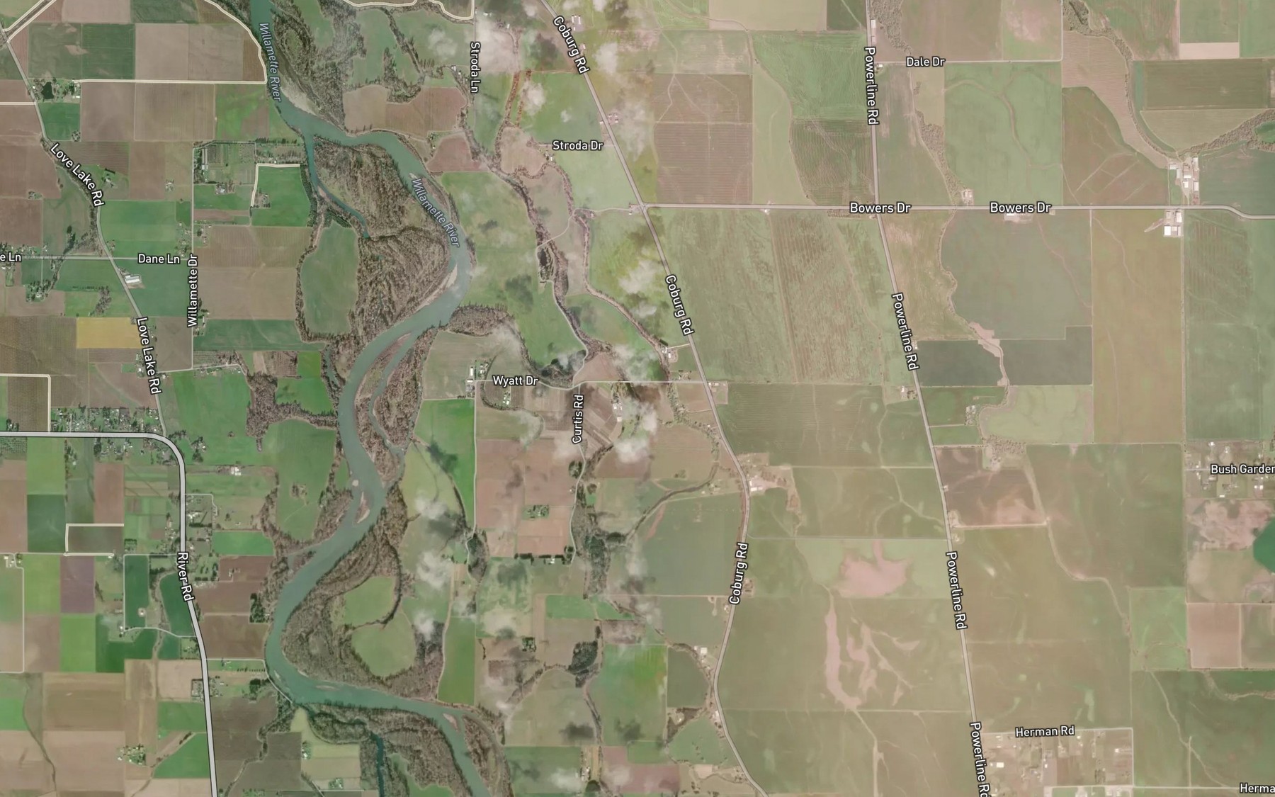 Satellite map of the Pondertex Creek