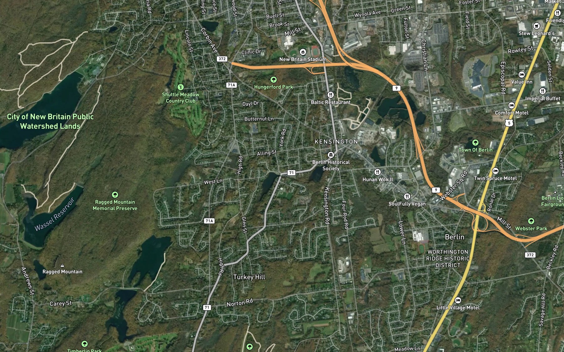 Satellite map of the Hart Ponds