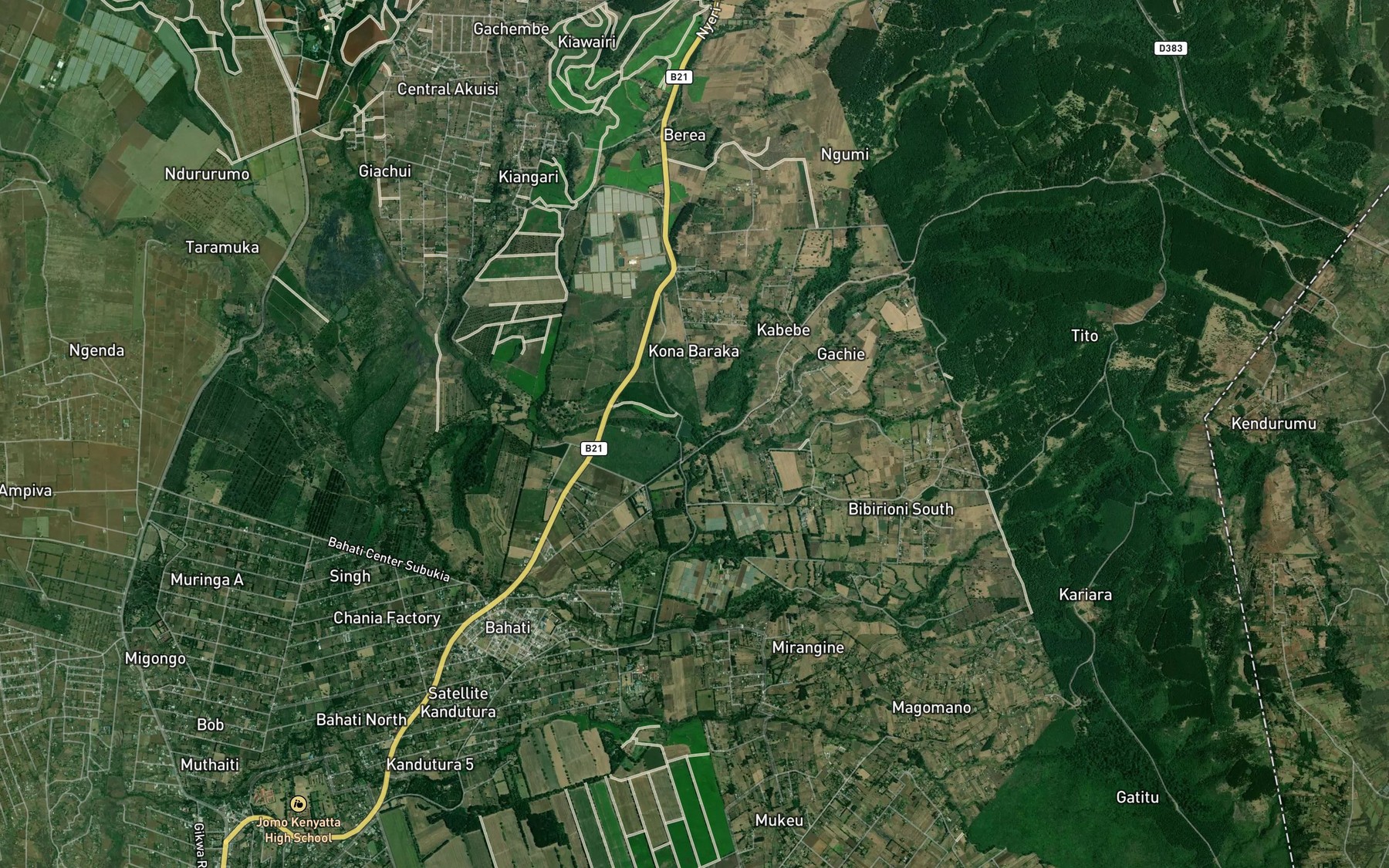 Satellite map of the Ruiru