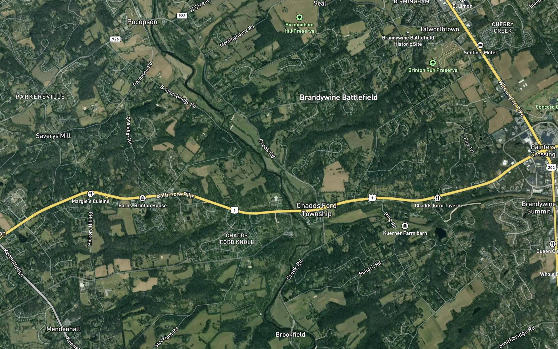Satellite map of the Brinton Run
