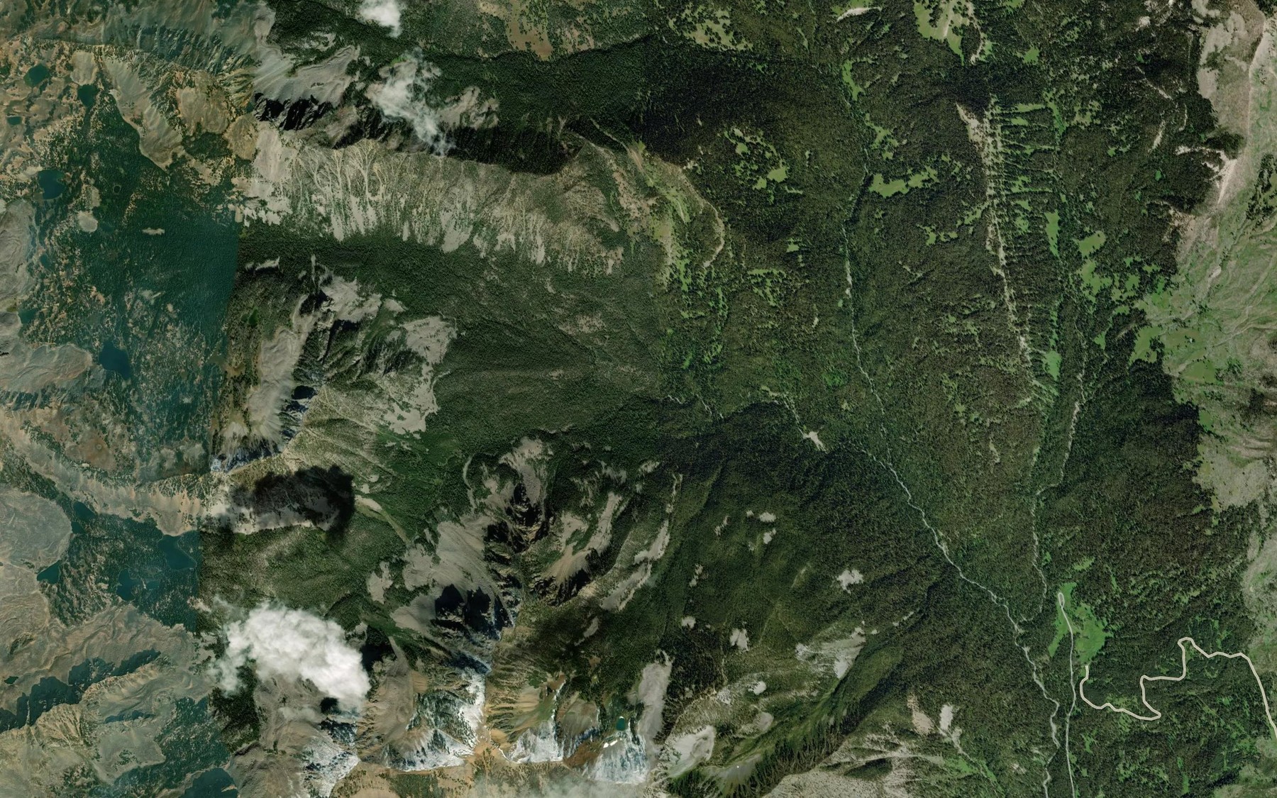 Satellite map of the North Fork Hilgard Creek