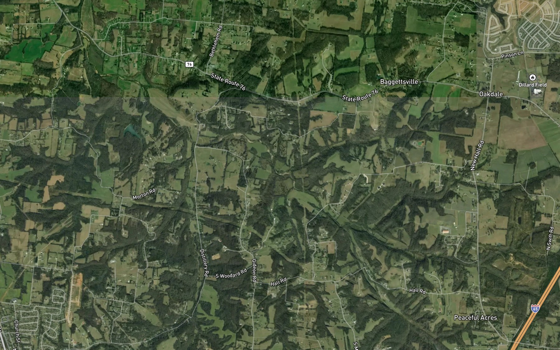 Satellite map of the Oppossum Fork