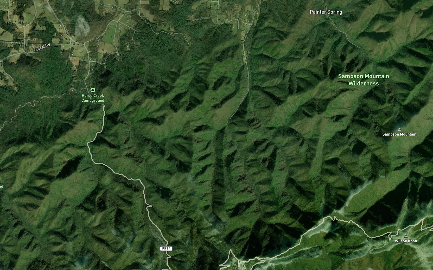 Satellite map of the West Fork Cassi Creek