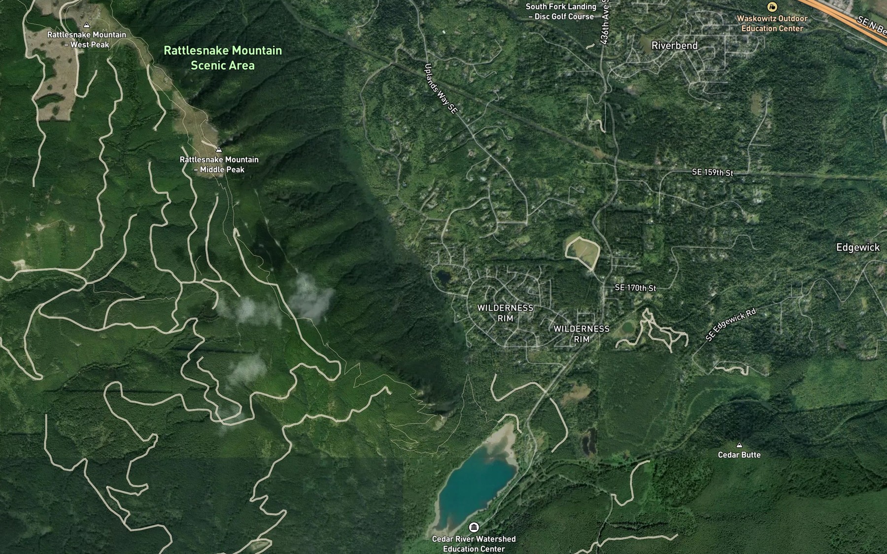 Satellite map of the Brewster Lake
