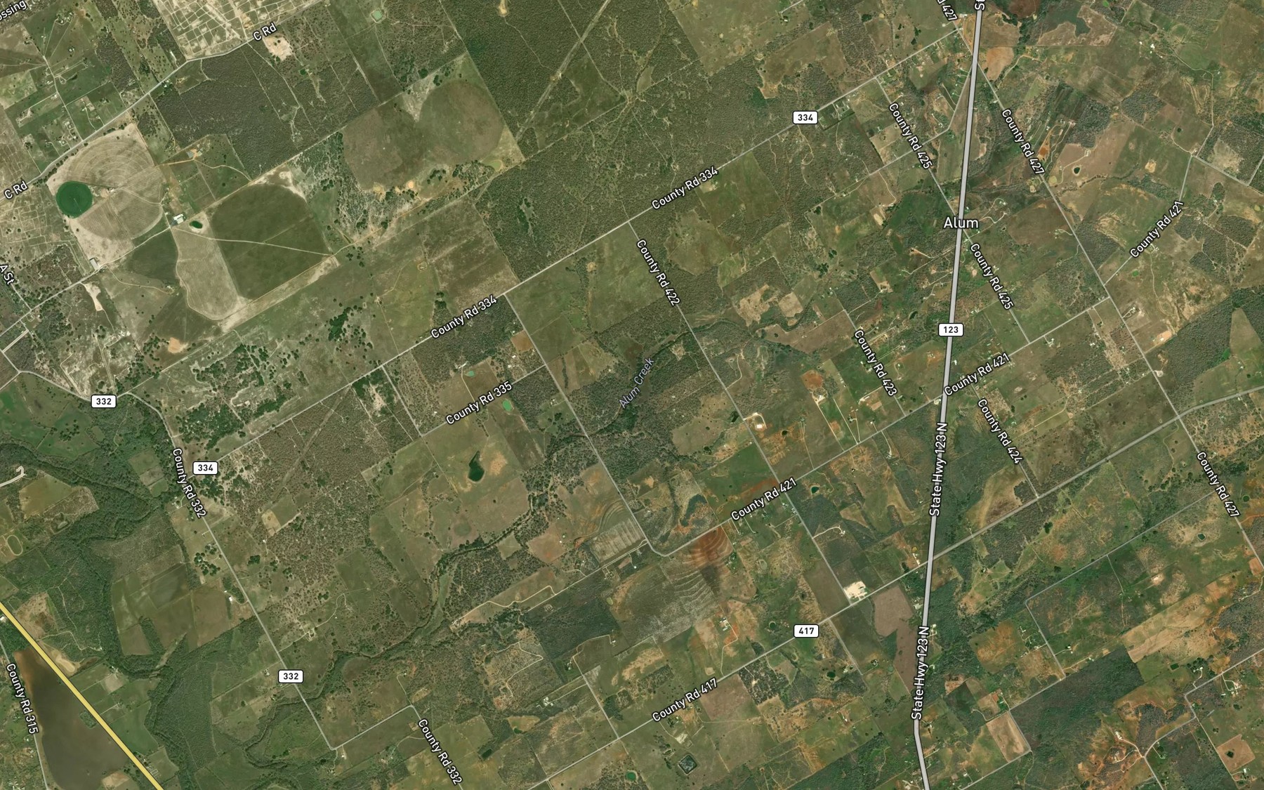 Satellite map of the Little Alum Creek