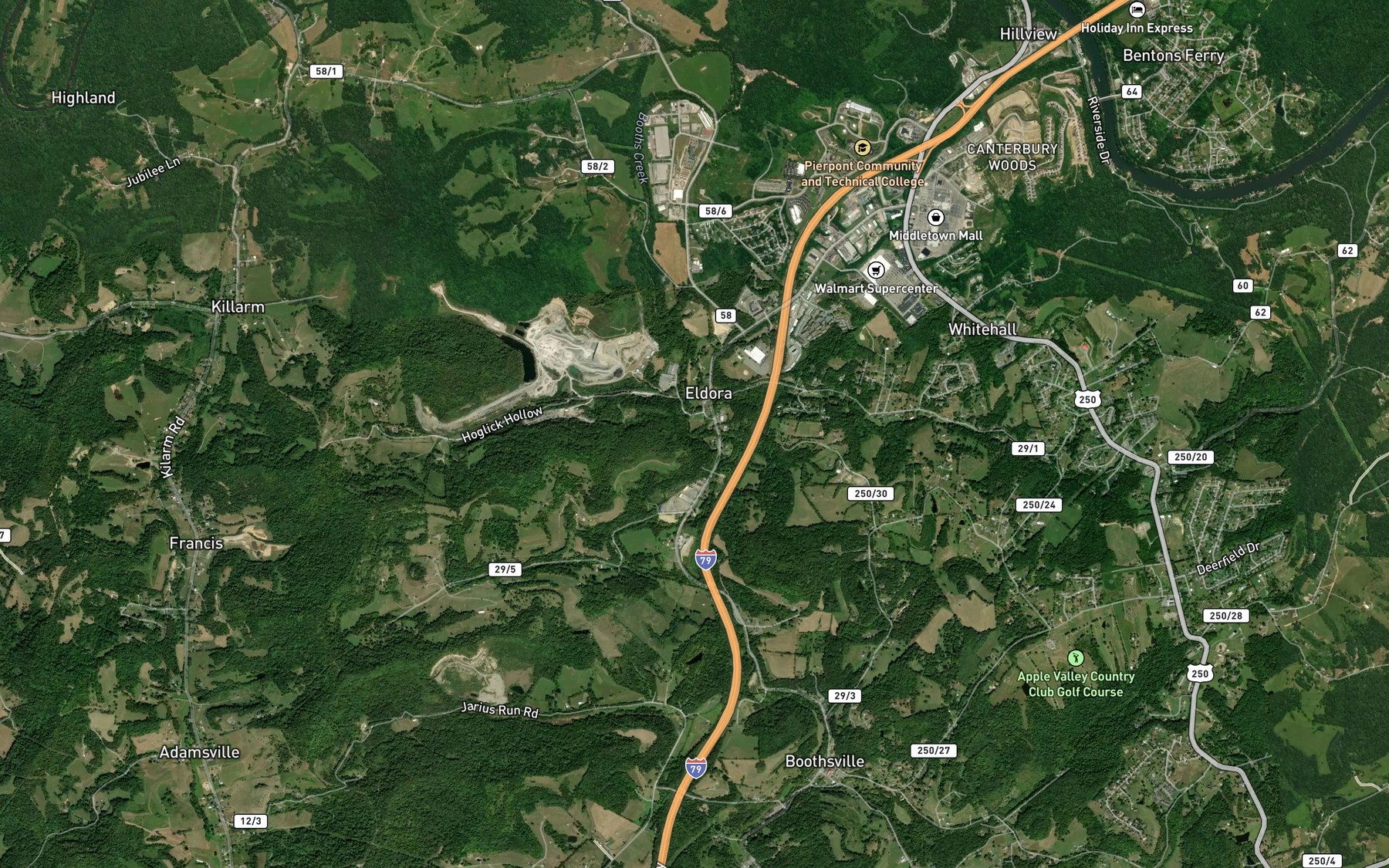 Satellite map of the Sapp Run