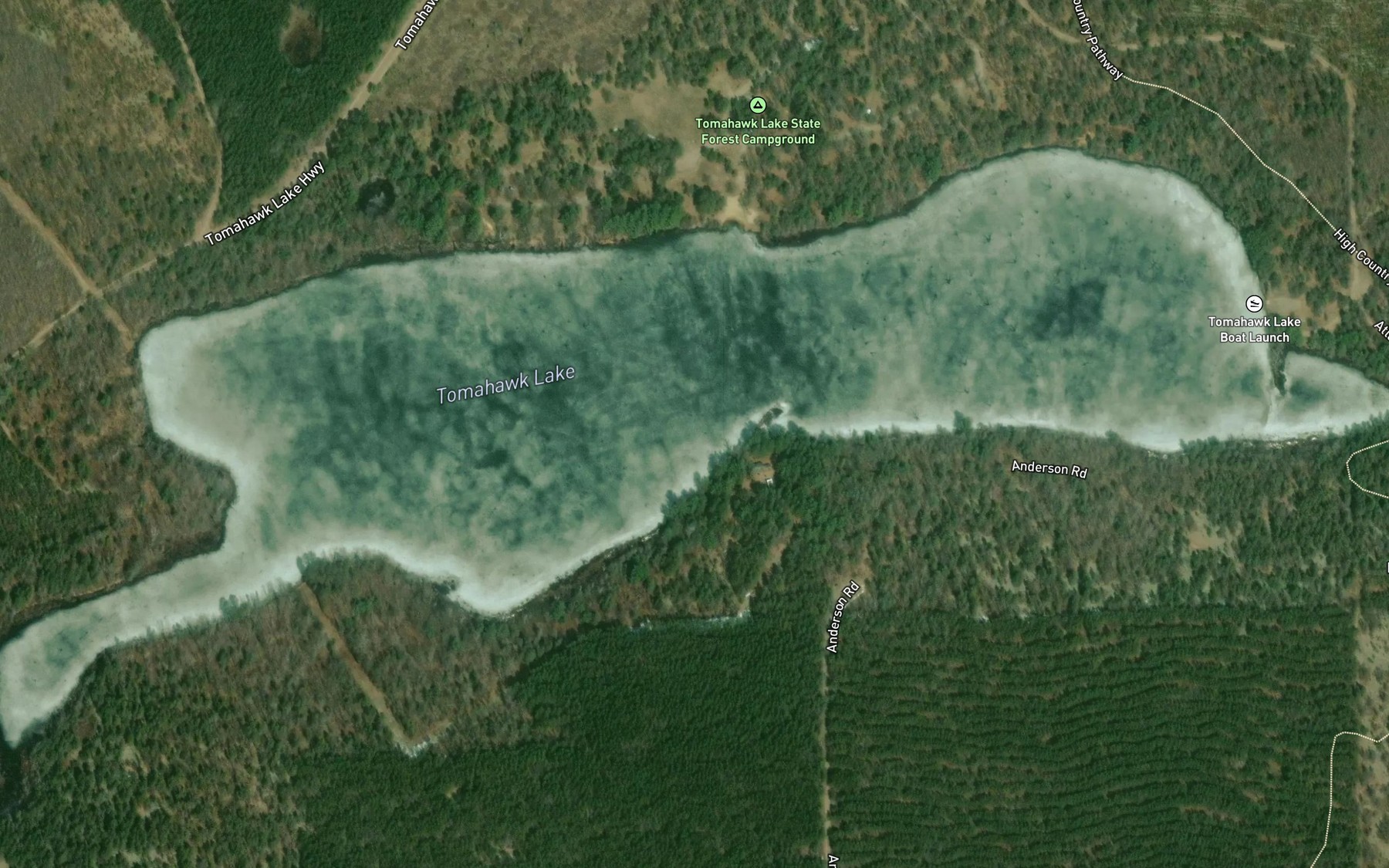 Satellite map of the Tomahawk Lake