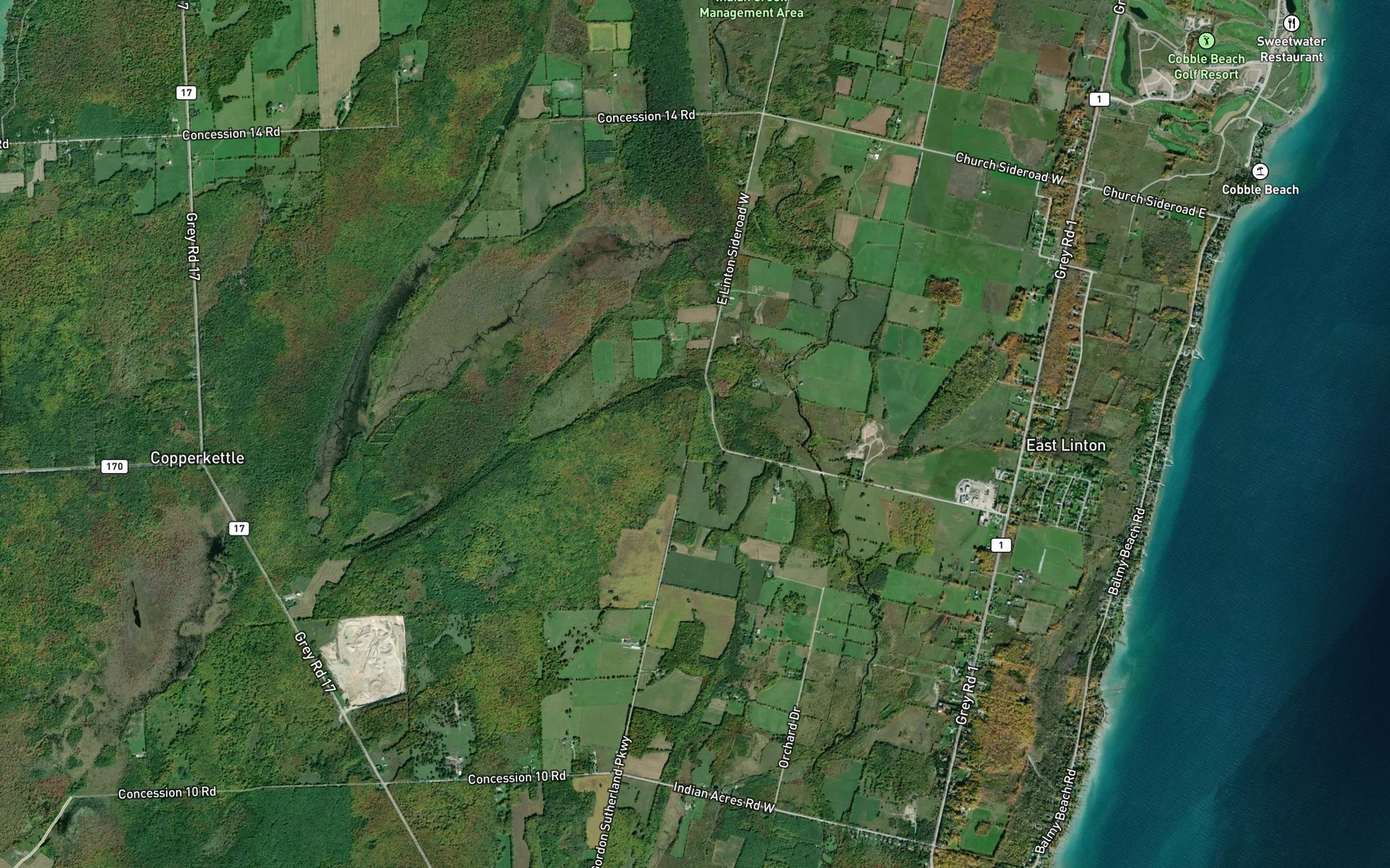 Satellite map of the Mud Creek