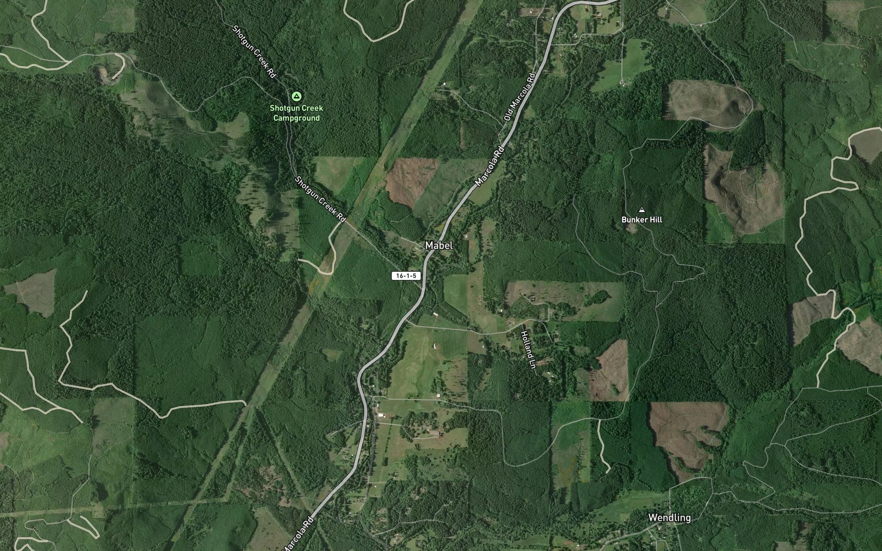 Satellite map of the Shotgun Creek