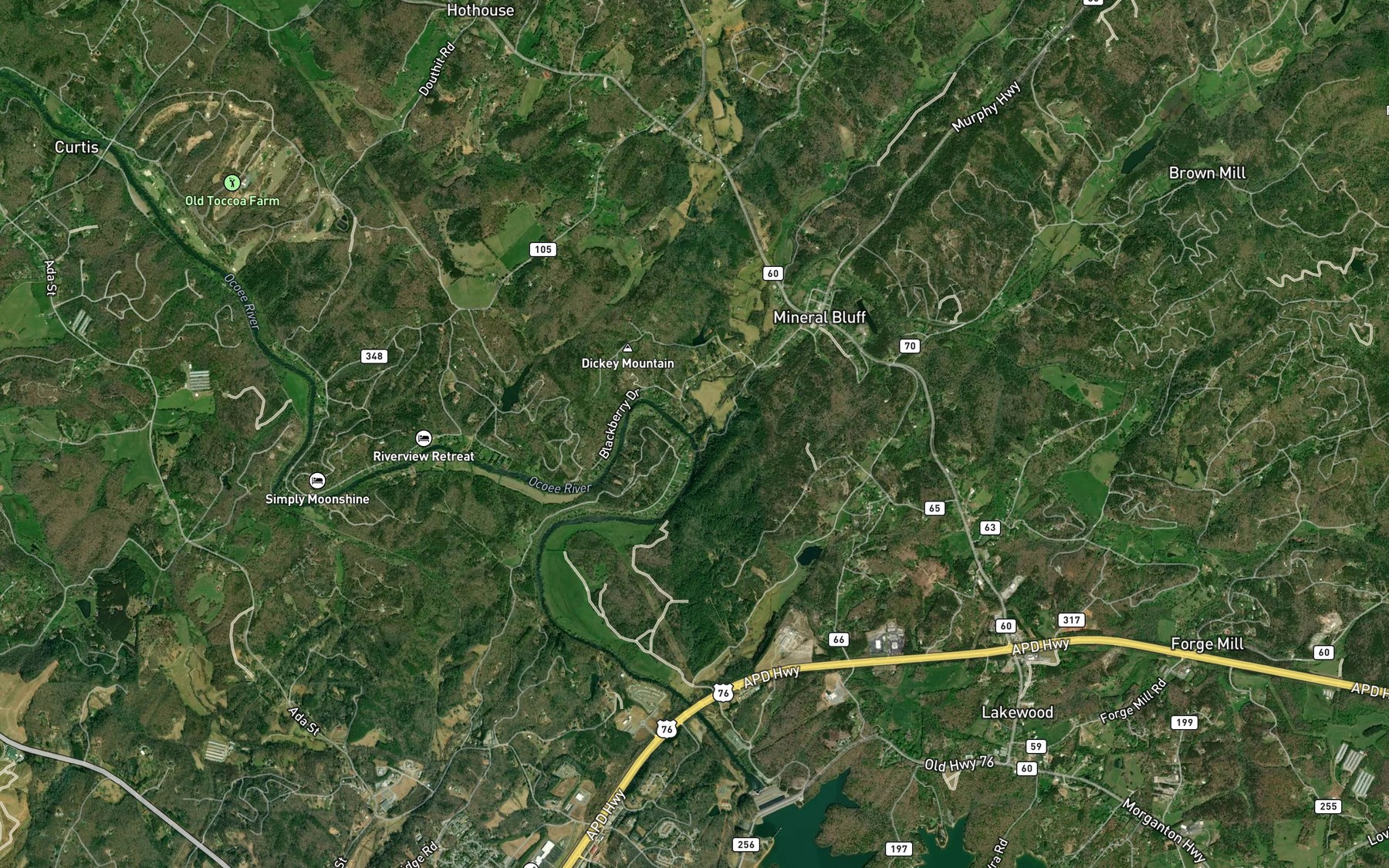 Satellite map of the Young Stone Creek