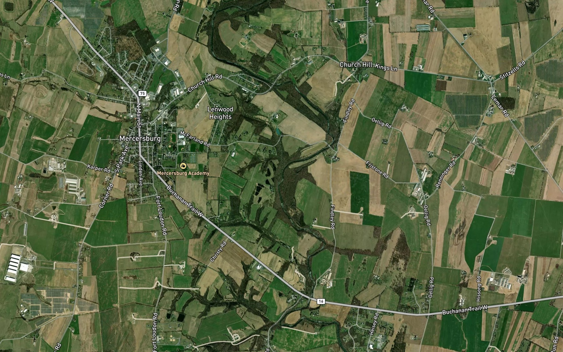 Satellite map of the Johnston Run