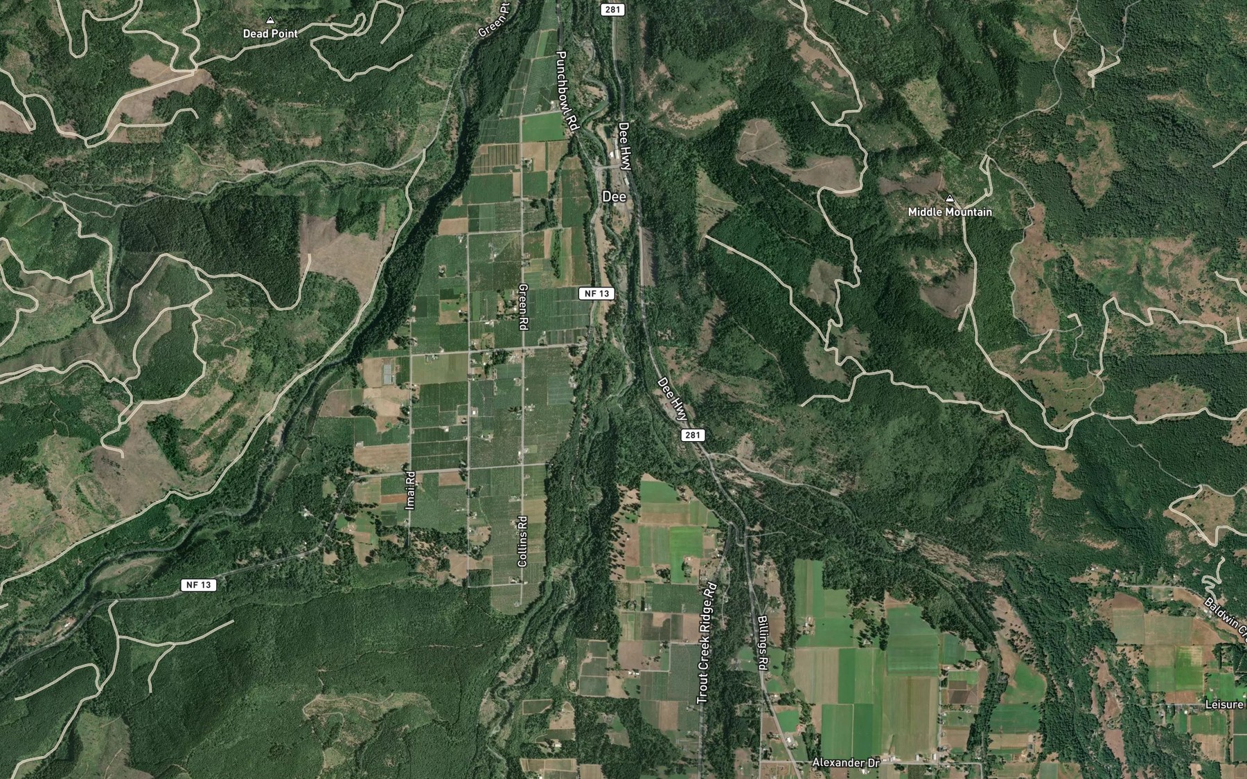 Satellite map of the Middle Fork Hood River