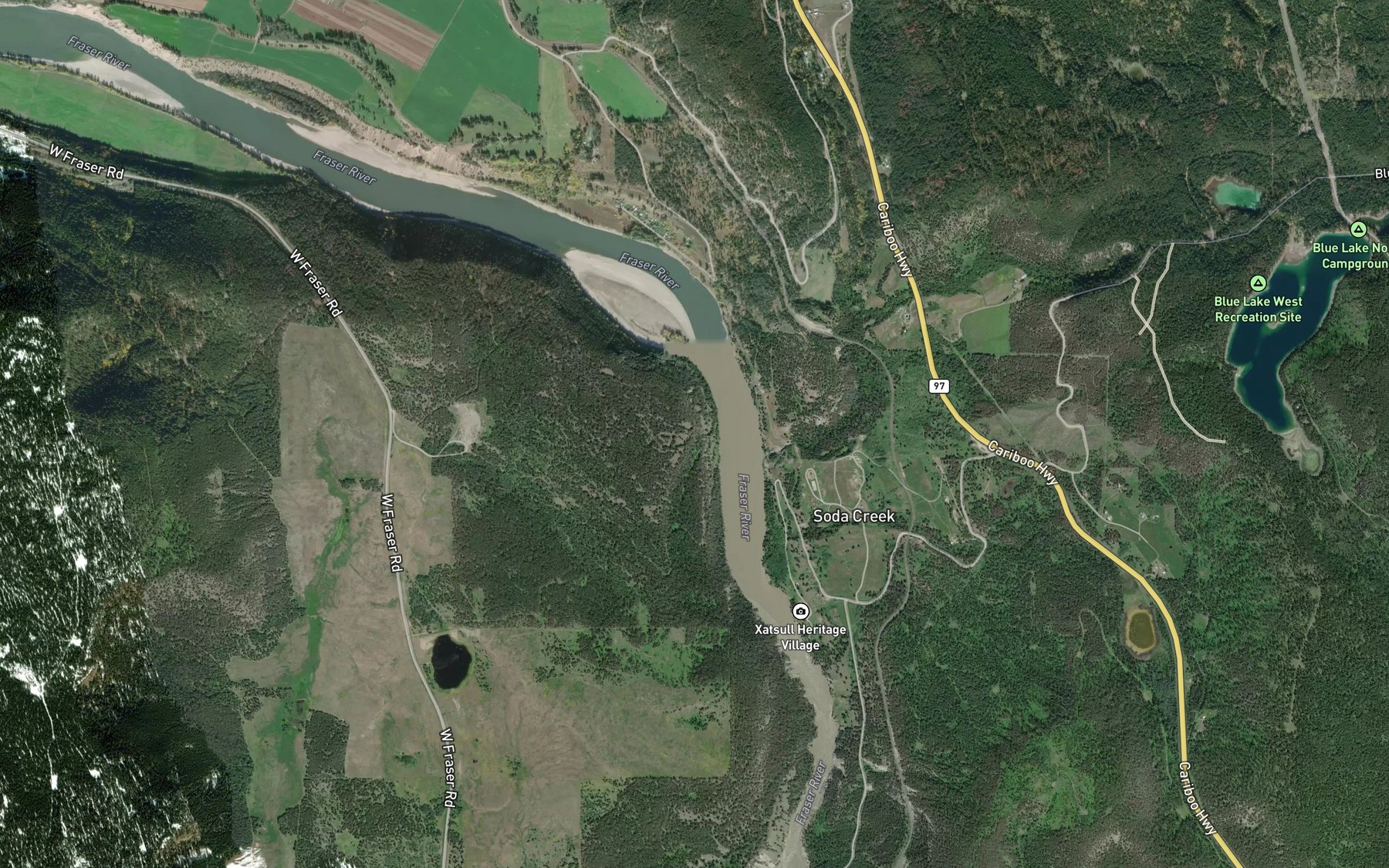 Satellite map of the Soda Creek