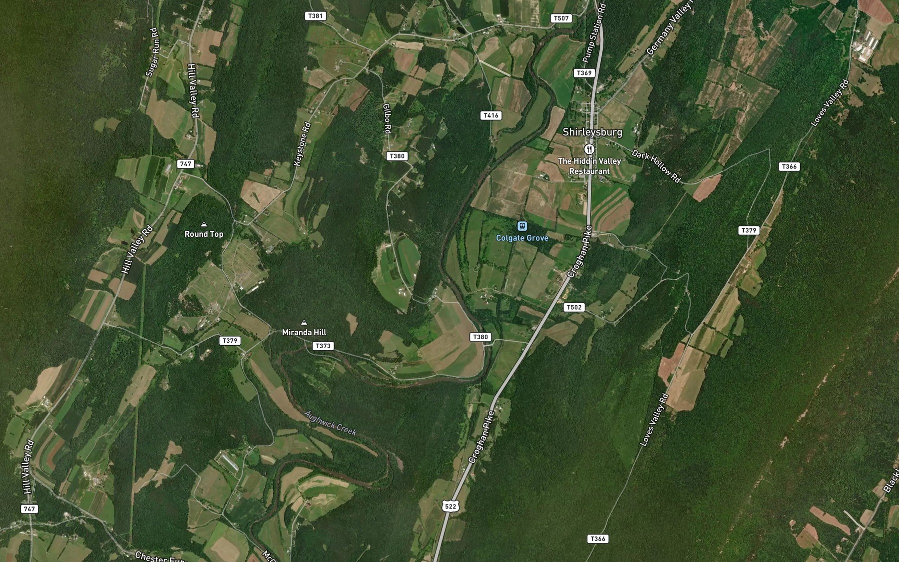 Satellite map of the Sugar Run