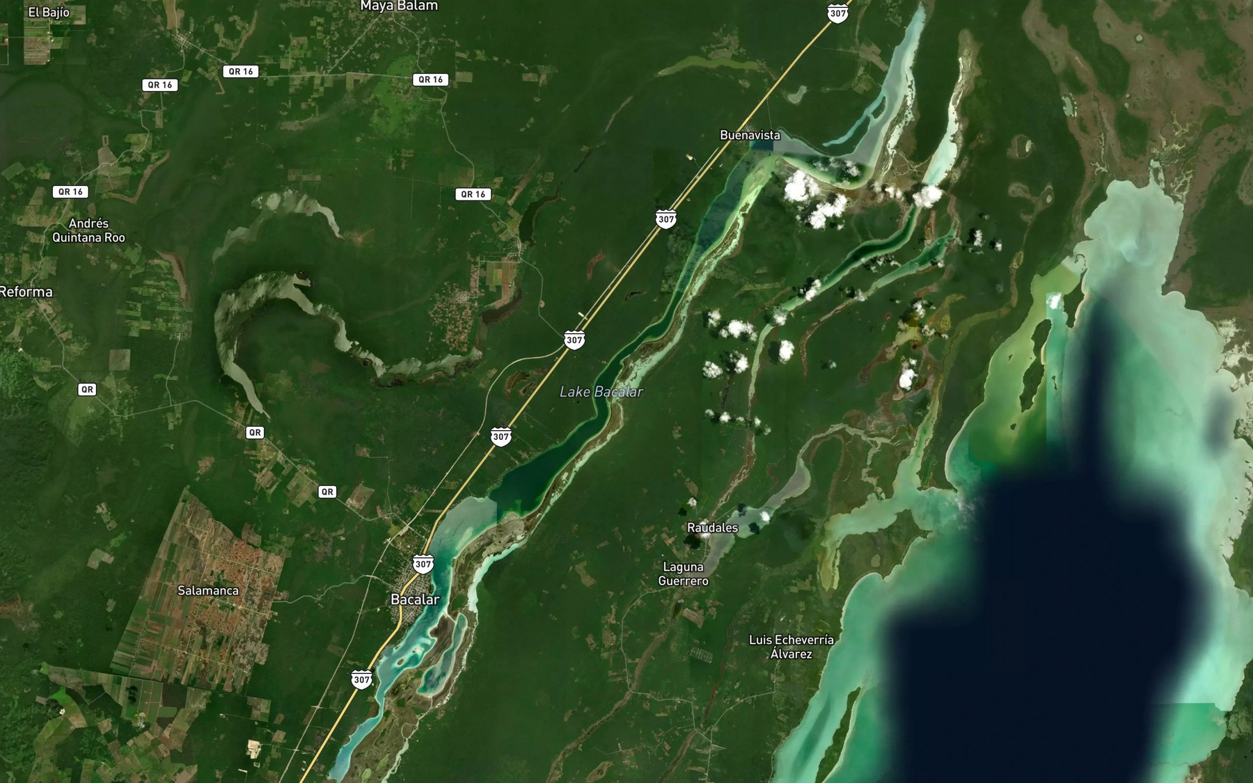 Satellite map of the Bacalar