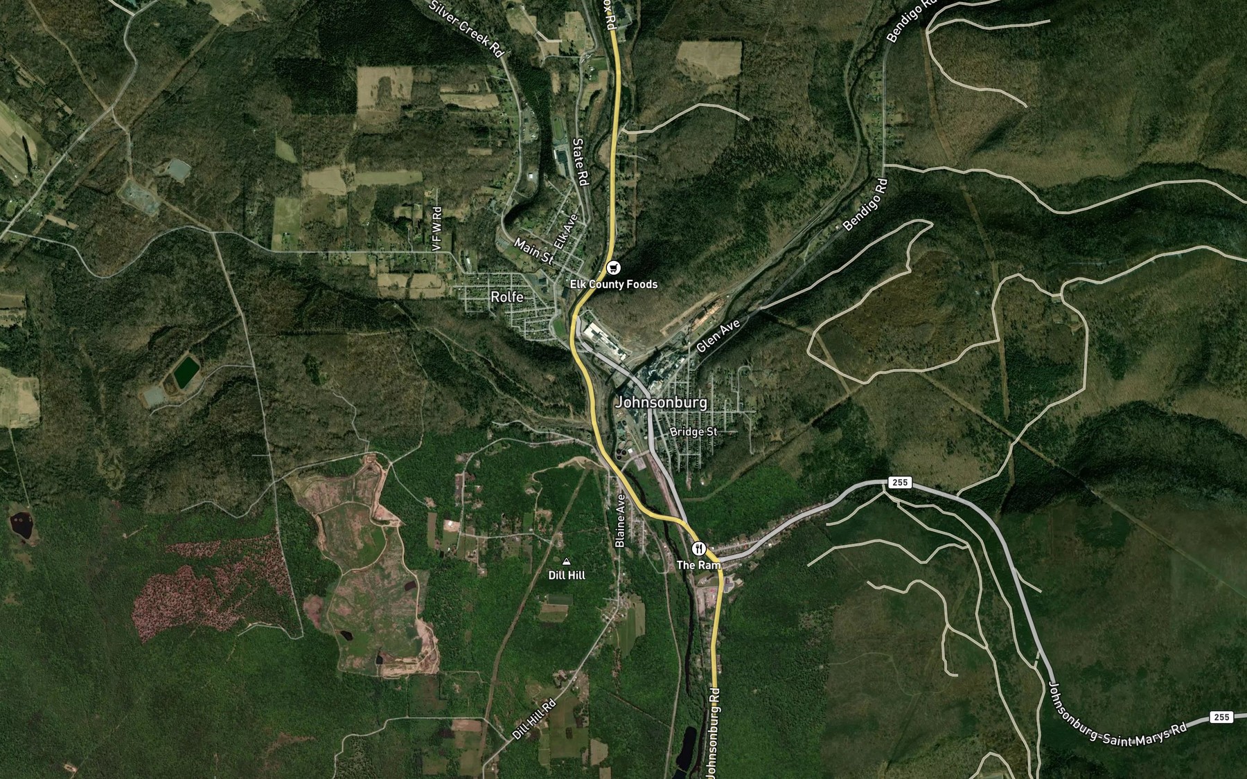 Satellite map of the West Branch Clarion River