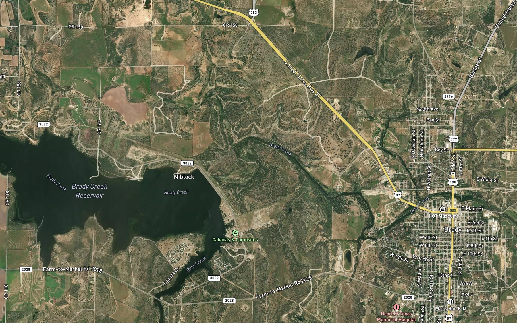 Satellite map of the Bowie Creek