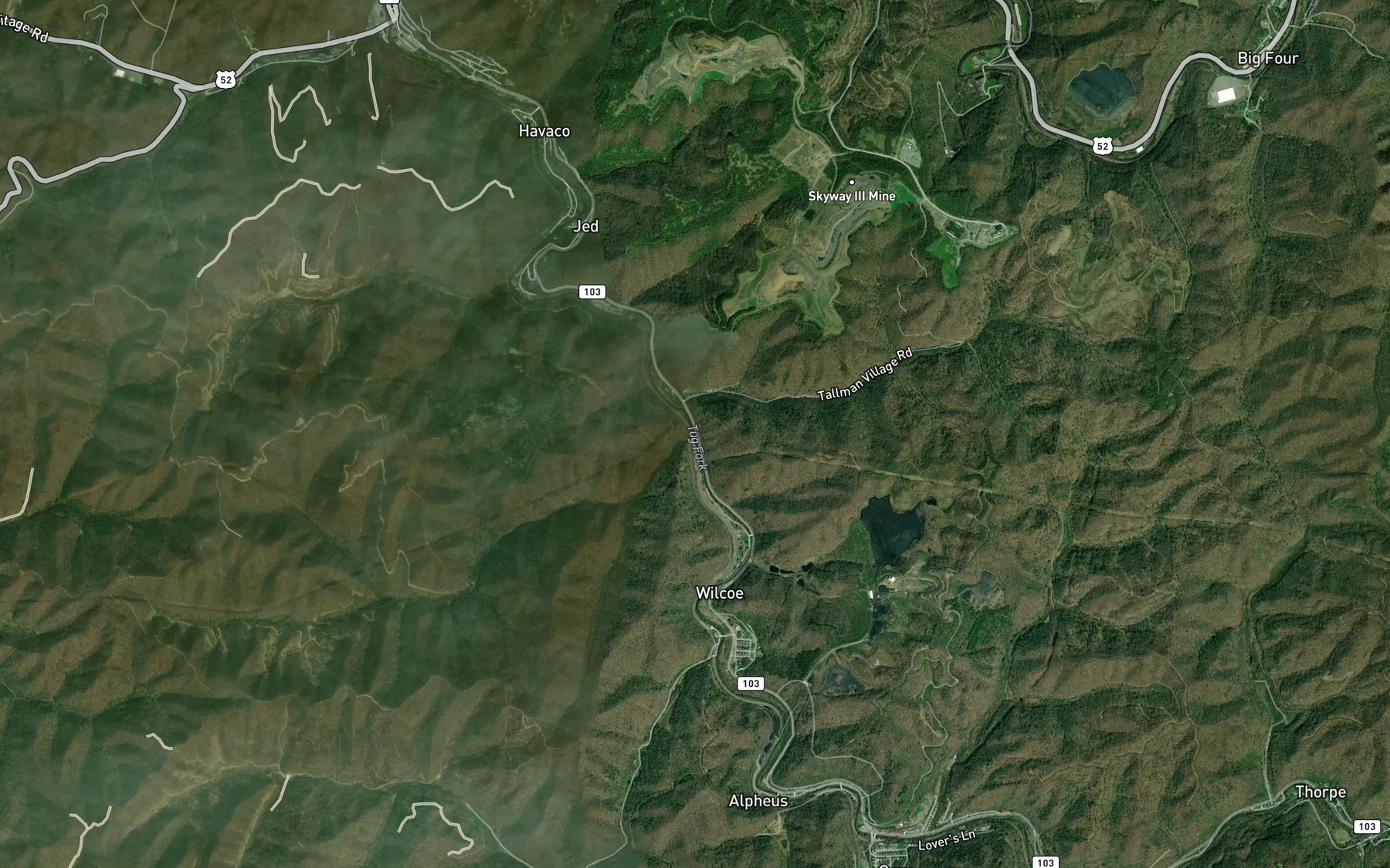 Satellite map of the Sugarcamp Branch