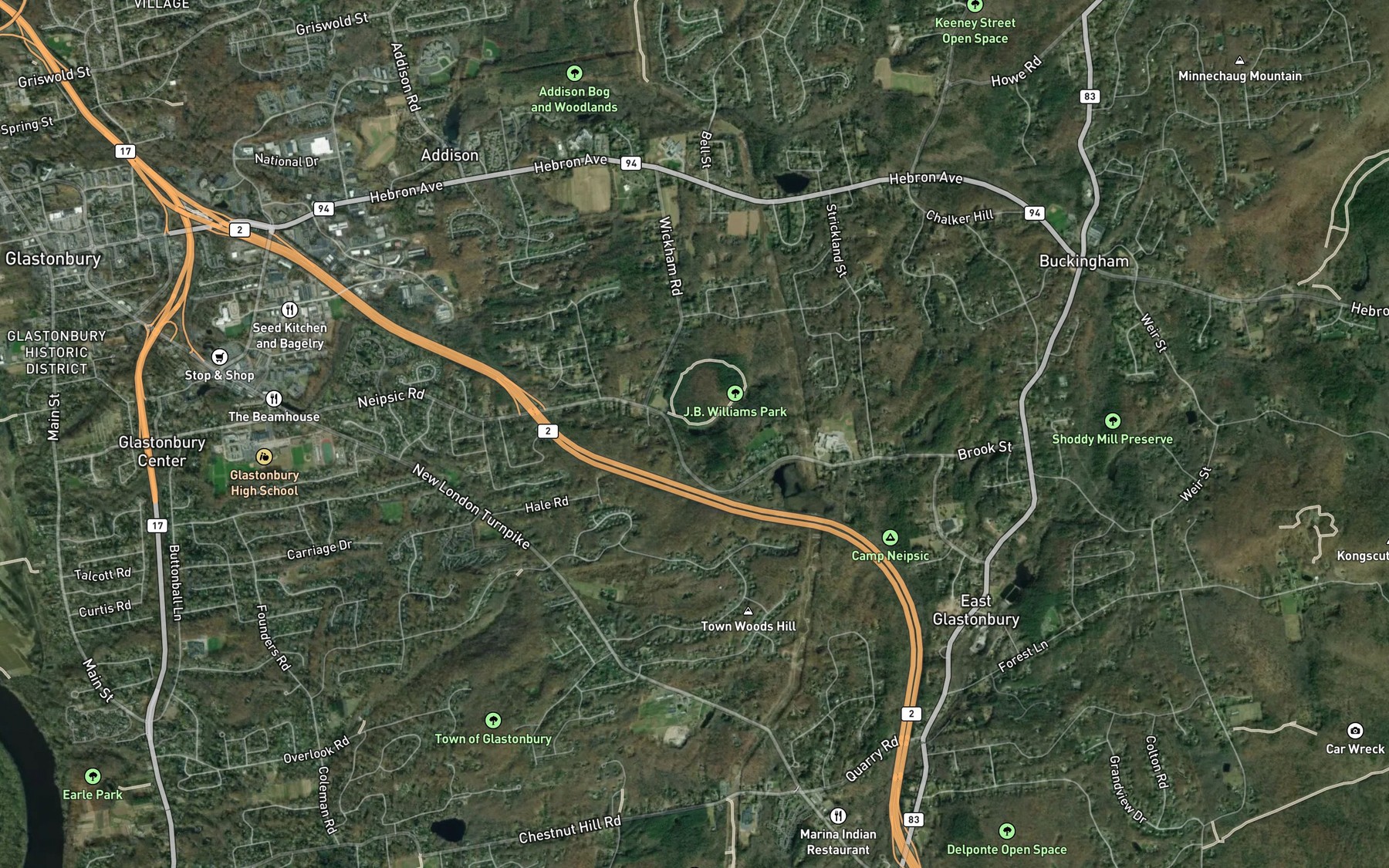 Satellite map of the Williams Pond