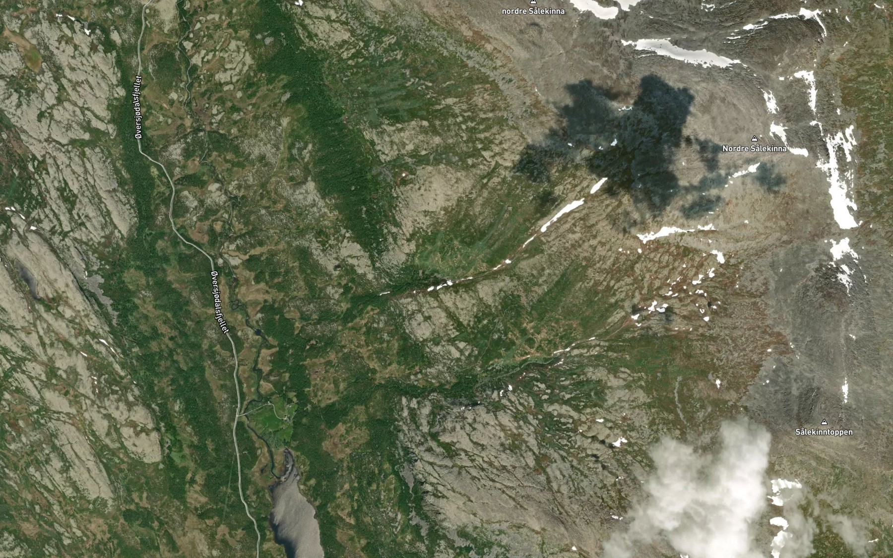 Satellite map of the Gravskardbekken,vesle