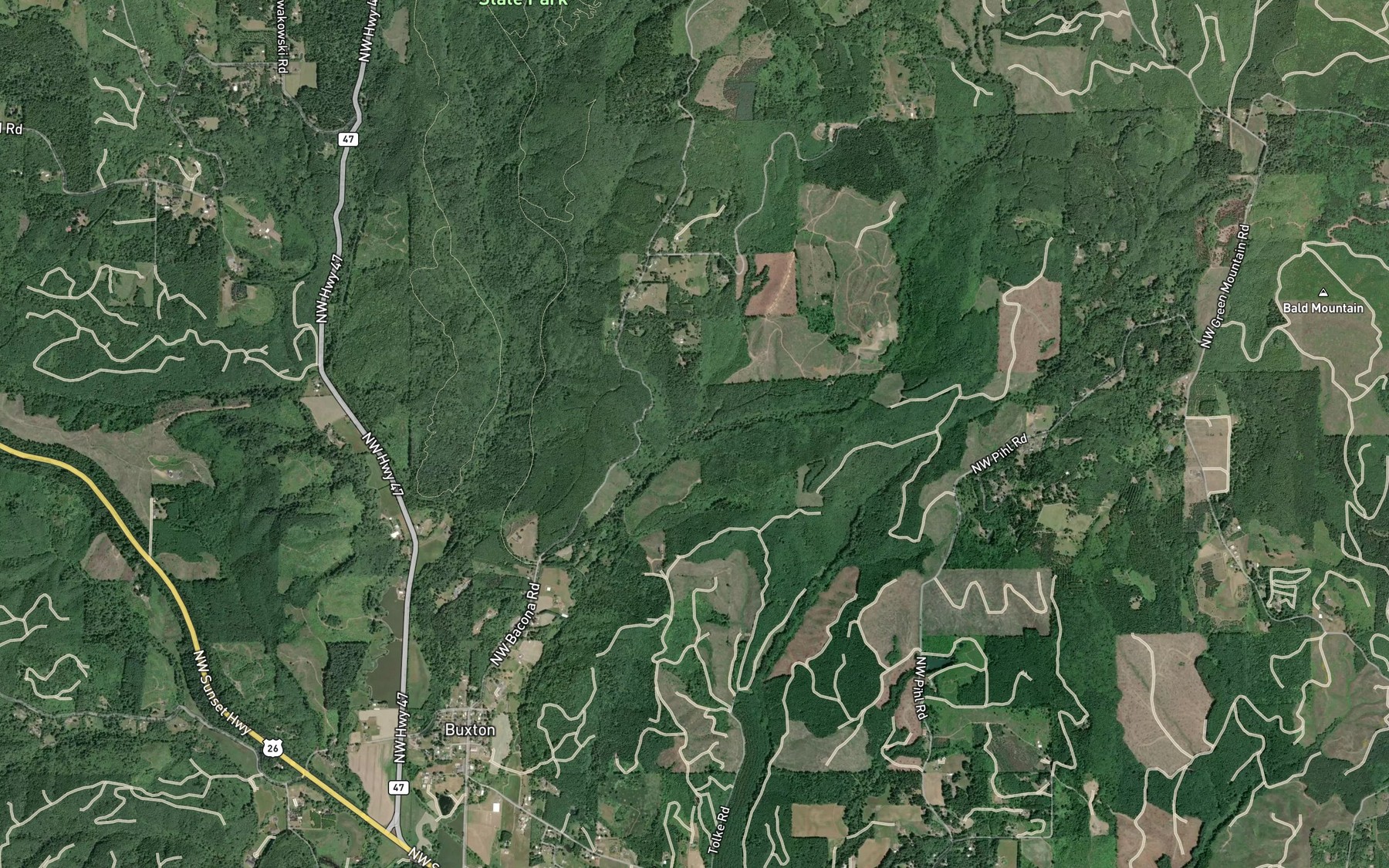 Satellite map of the Buxton Creek
