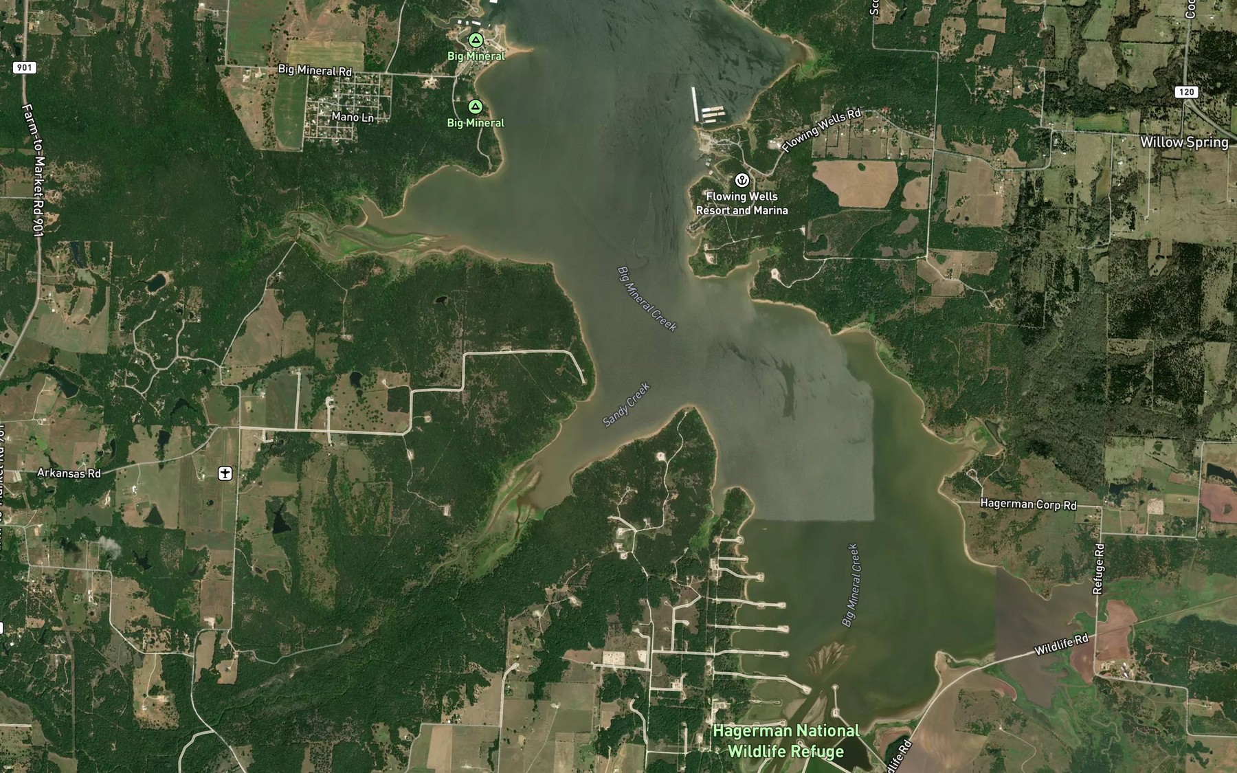 Satellite map of the Sandy Creek