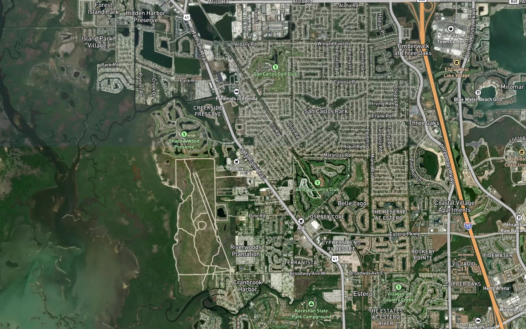 Satellite map of the Pine Lake