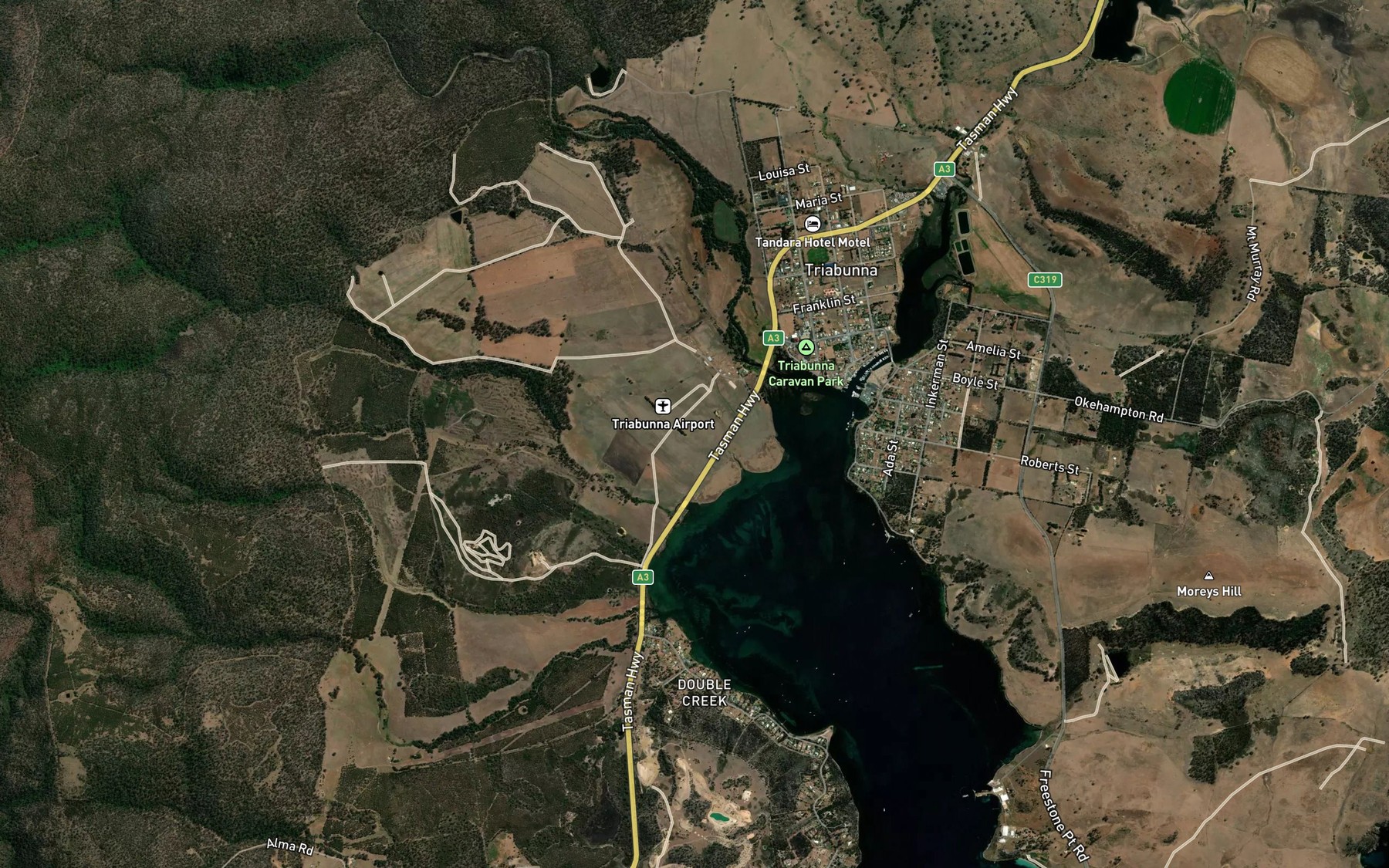 Satellite map of the MacLaines Creek