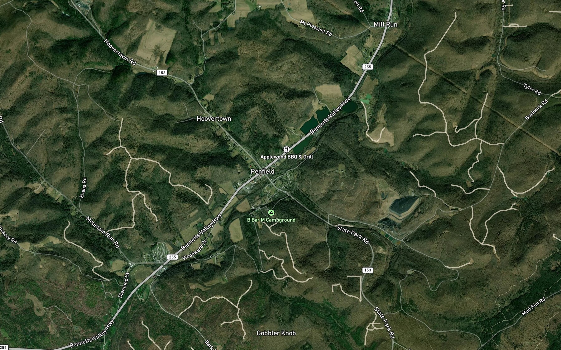 Satellite map of the Moose Run
