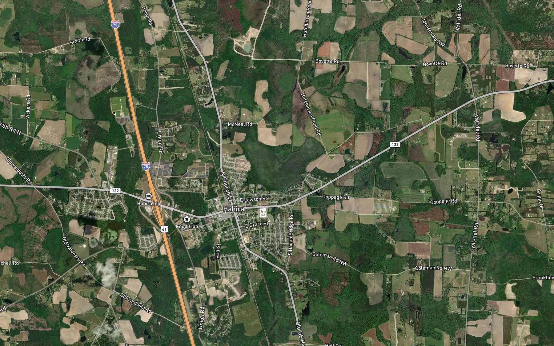 Satellite map of the Hodges Pond