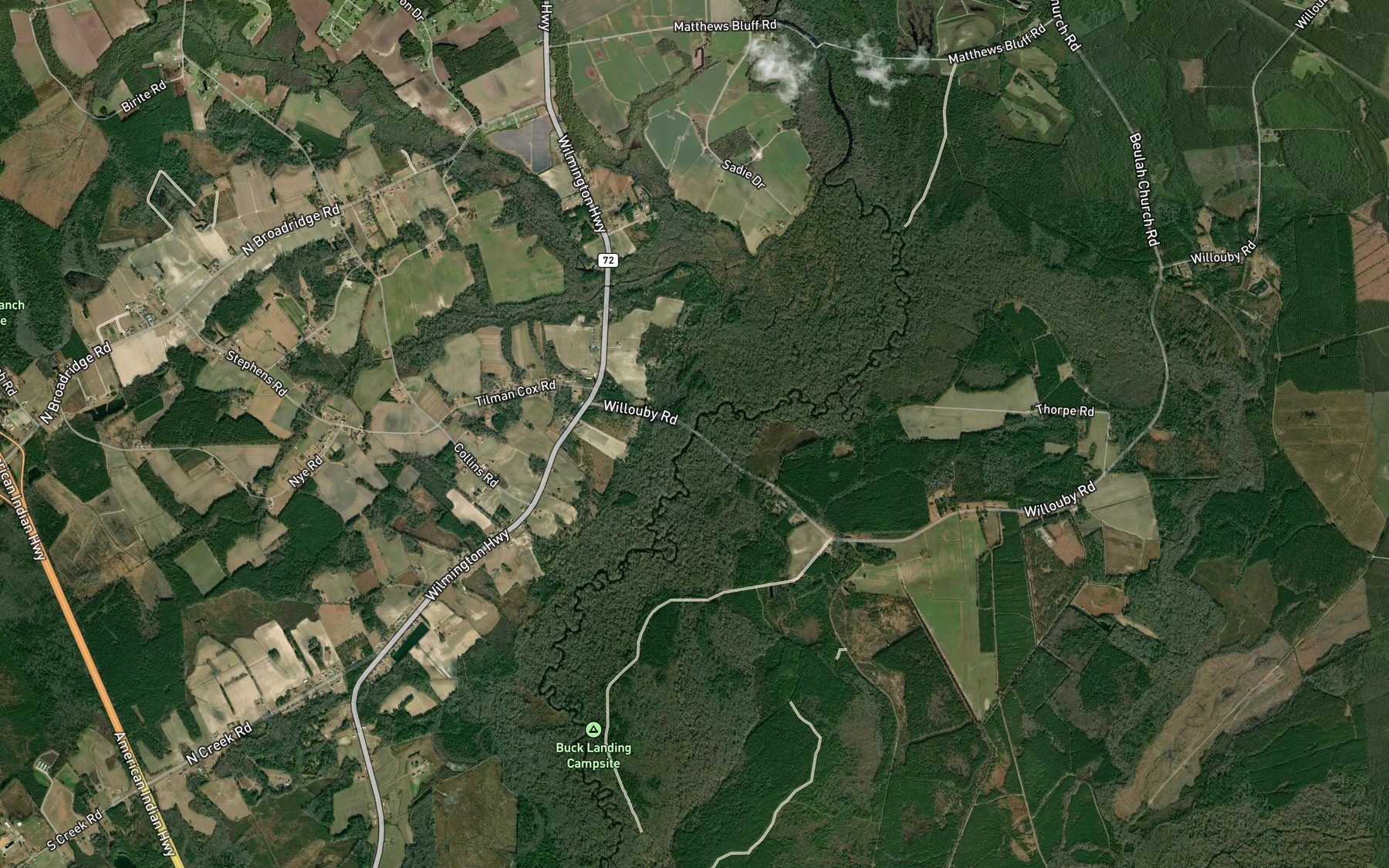 Satellite map of the Lumber River - Willoughby Rd
