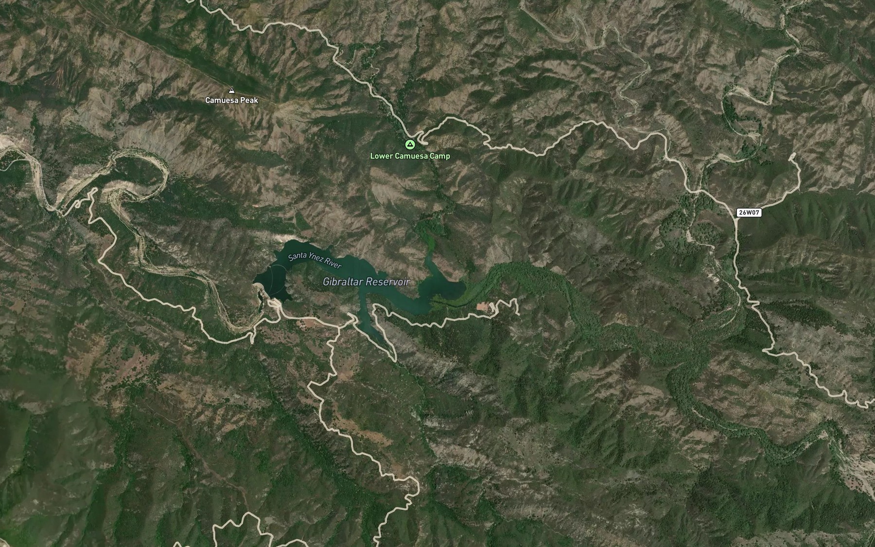 Satellite map of the Camuesa Creek