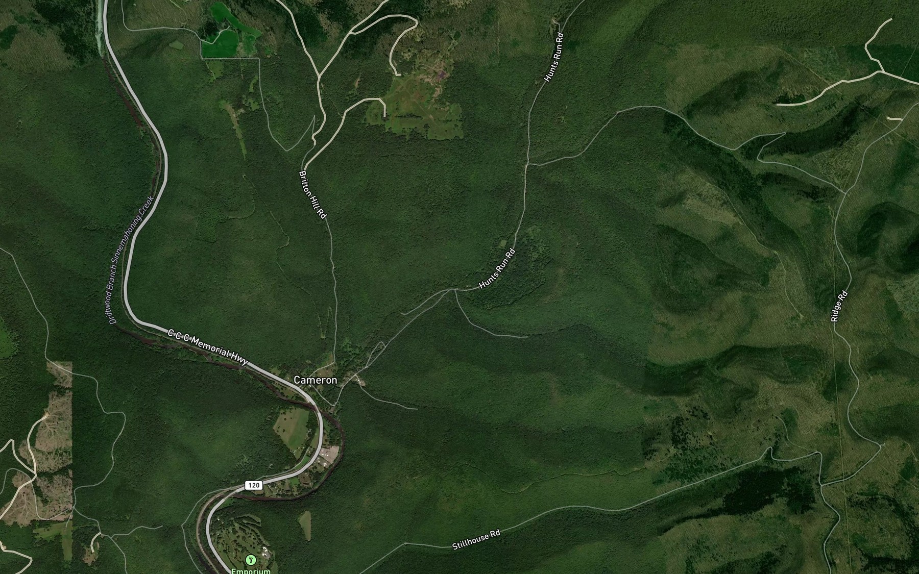 Satellite map of the Russell Hollow Run