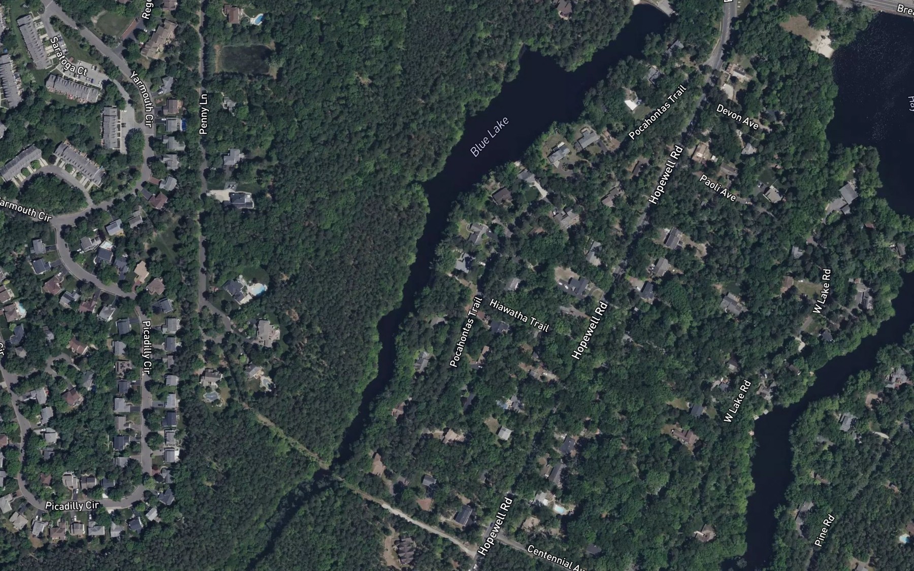 Satellite map of the Blue Lake