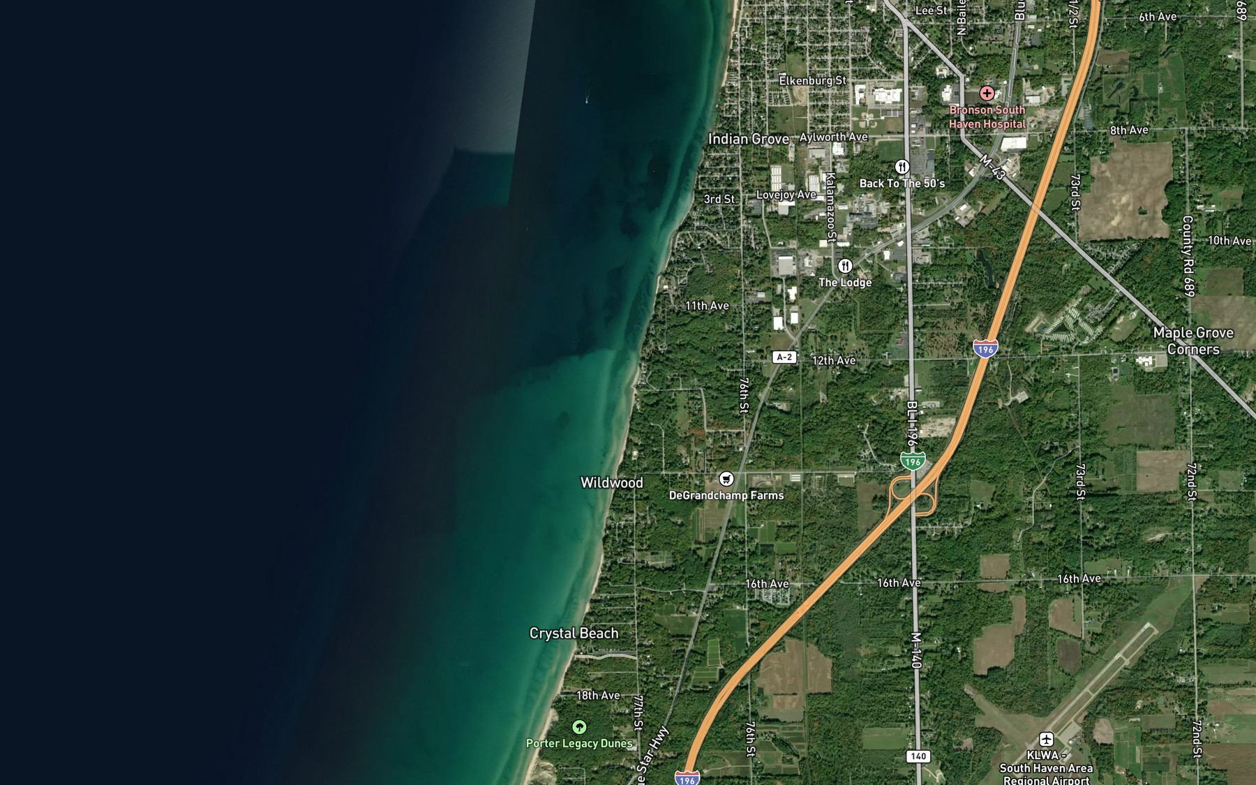 Satellite map of the Deerlick Creek
