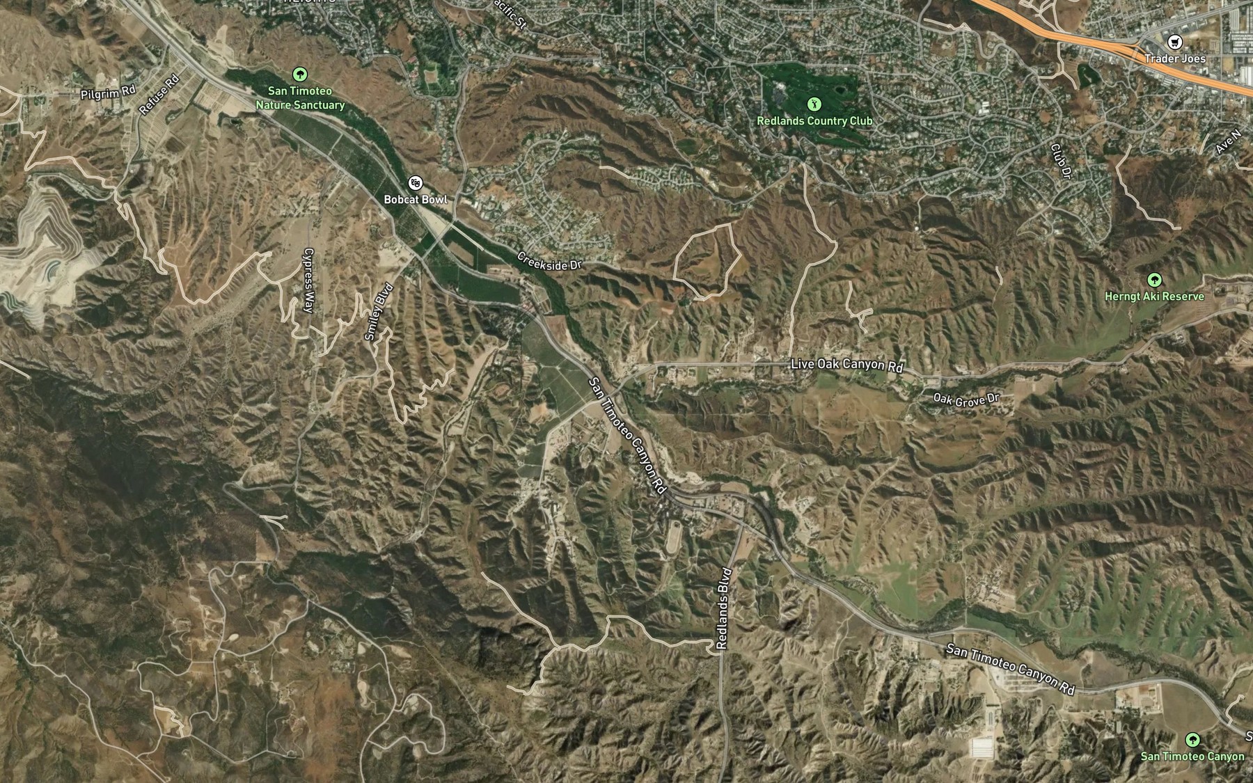 Satellite map of the Yucaipa Creek